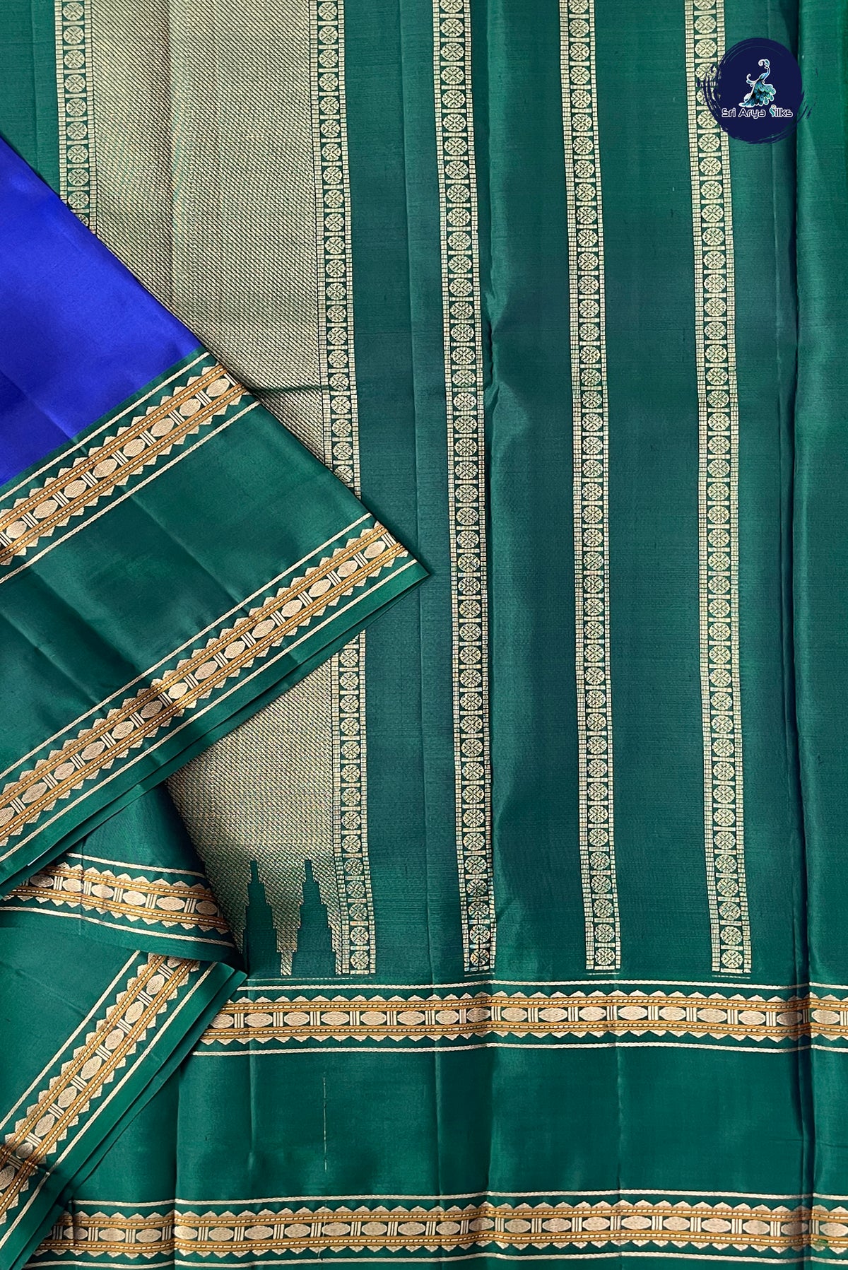 MS Blue Rettaippade Border Silk Saree With Plain Pattern