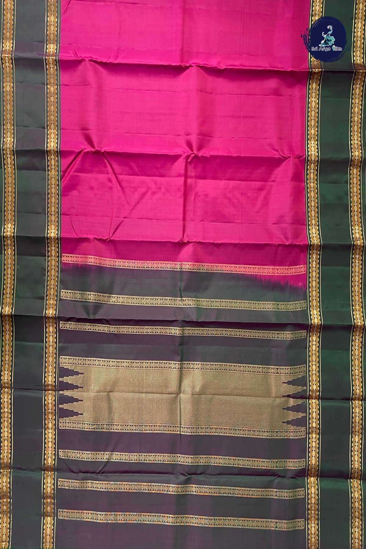 Pink Rettaippade Border Silk Saree With Plain Pattern