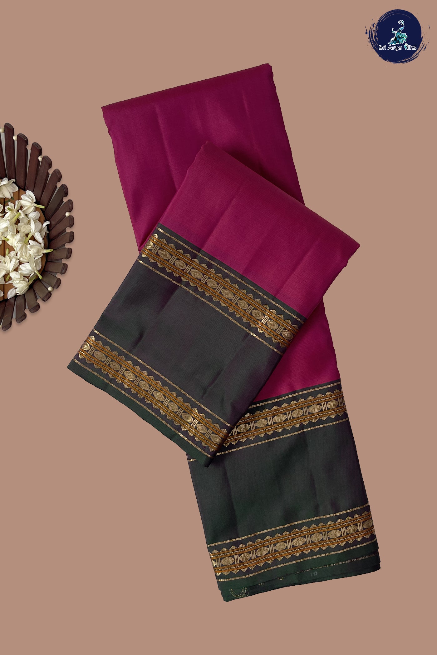 Pink Rettaippade Border Silk Saree With Plain Pattern