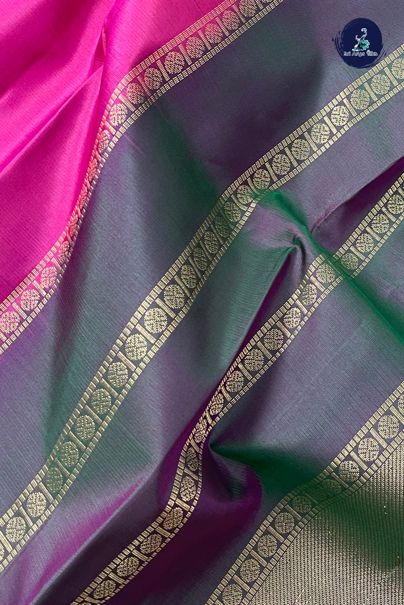Pink Rettaippade Border Silk Saree With Plain Pattern