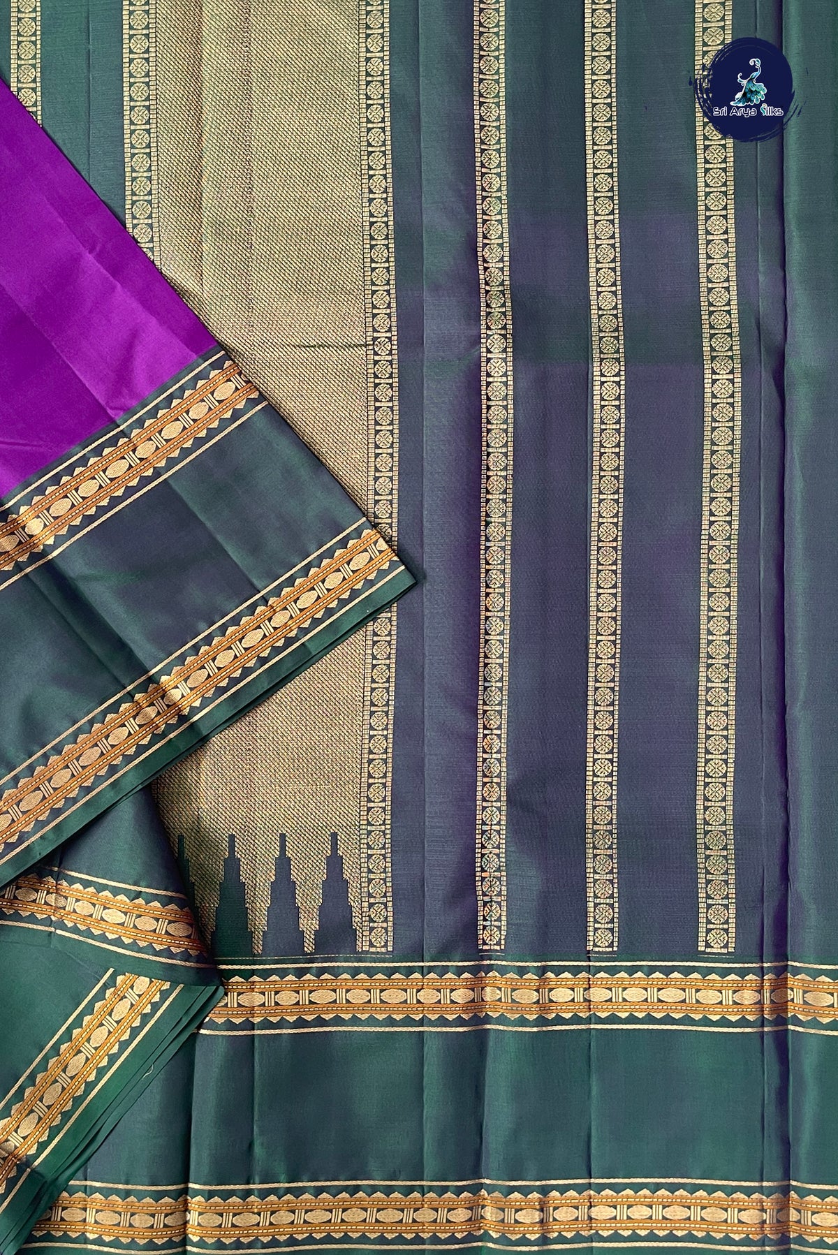 Violet Rettaippade Border Silk Saree With Plain Pattern