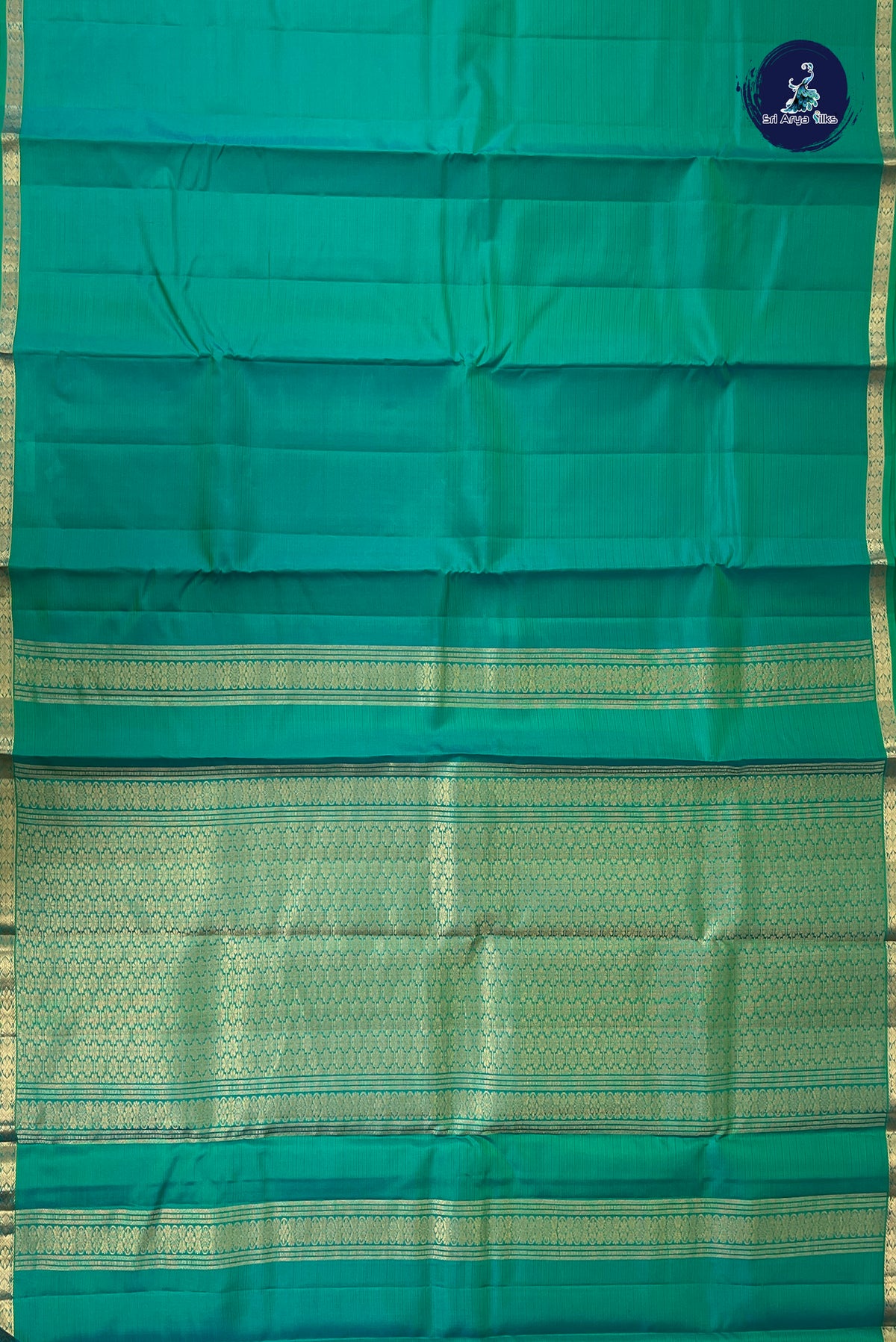 Bluish Green Rettaippade Border Silk Saree With Doria Lines Pattern