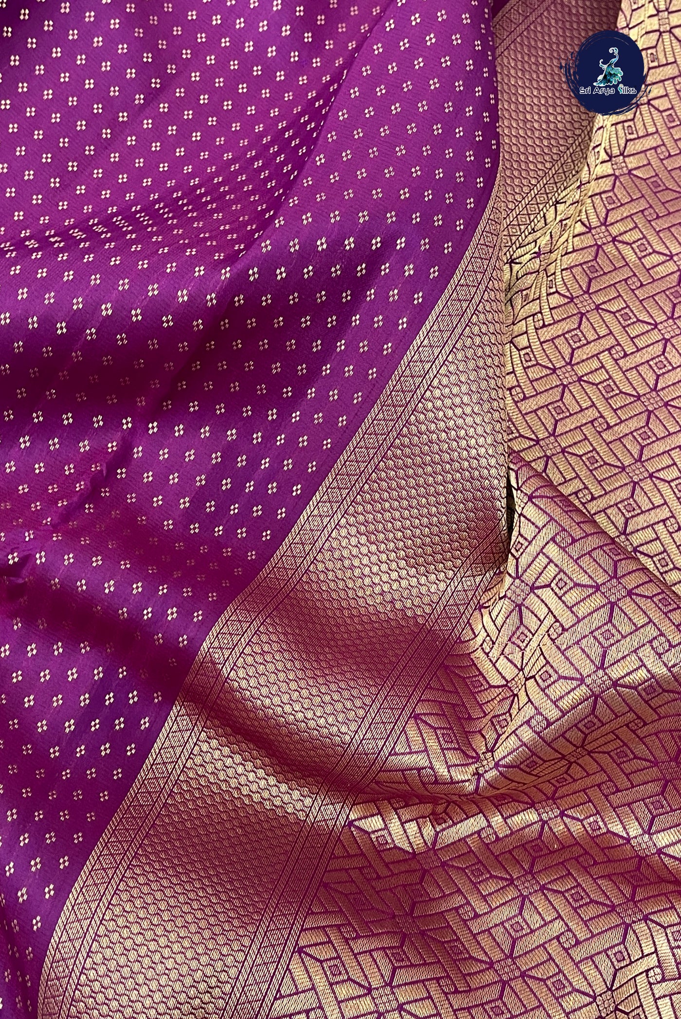 Dark Plum Traditional Silk Saree With Laksha Deepam Design Pattern