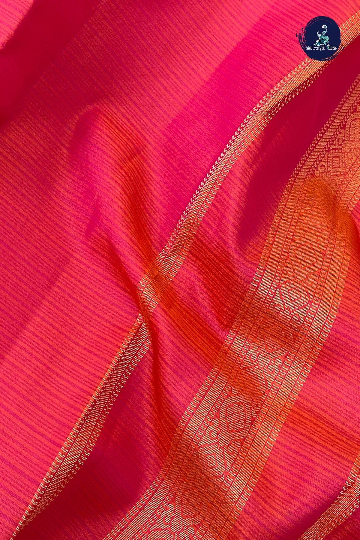 Pinkish Orange Light Weight Silk Saree With Doria Lines Pattern