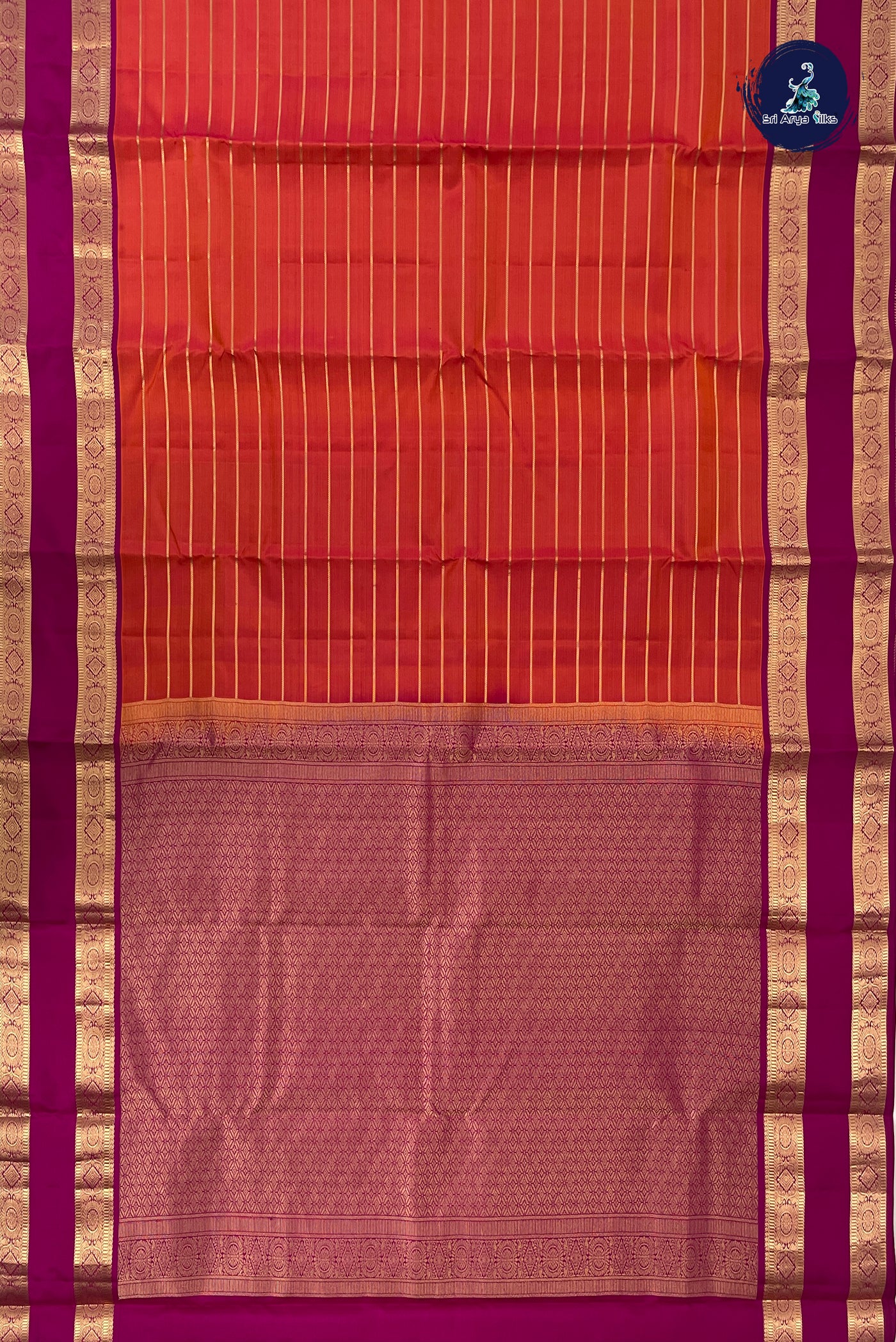 Pinkish Orange Rettaippade Border Silk Saree With Veldhari Stripes Pattern