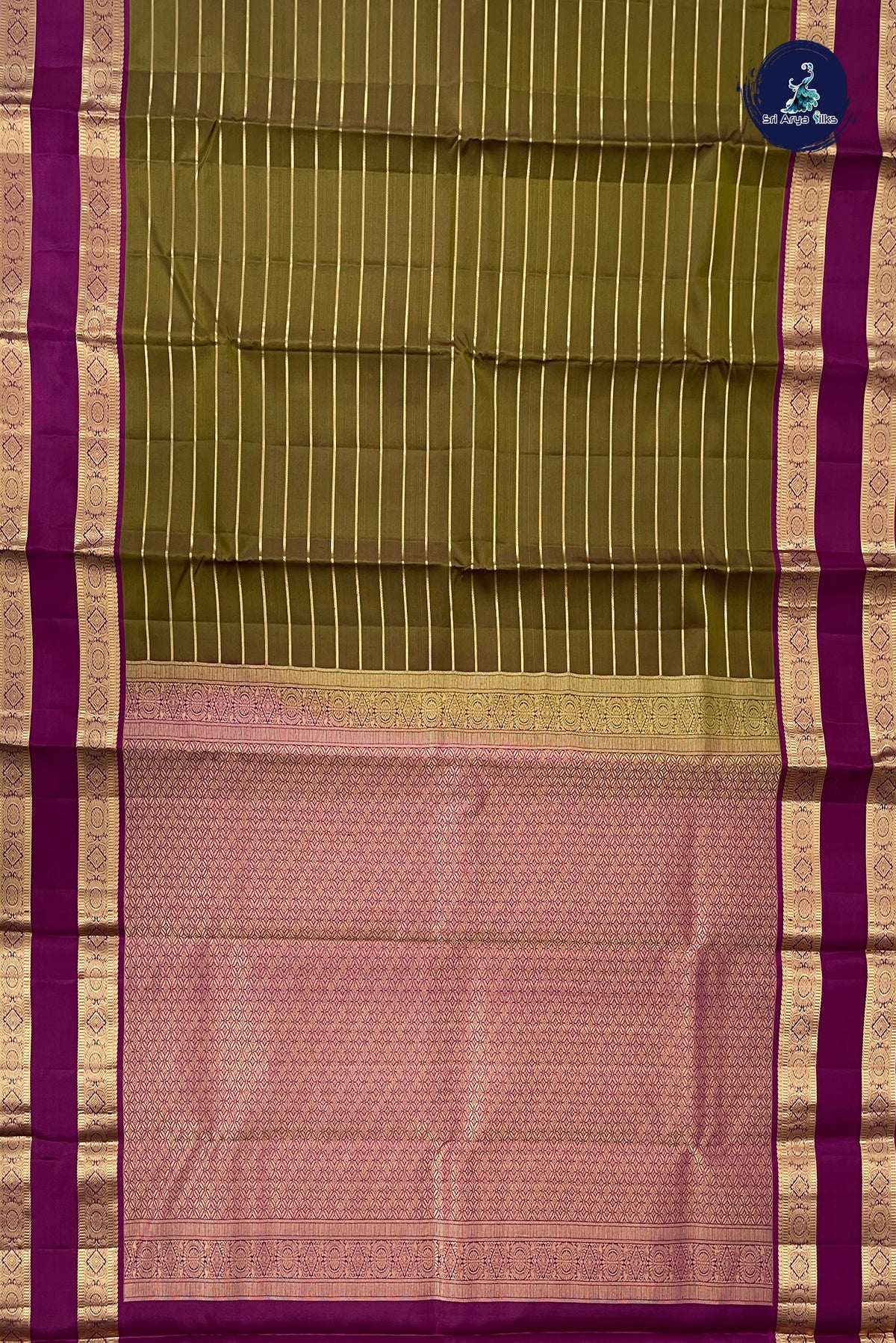 Mehendi Green Rettaippade Border Silk Saree With Veldhari Stripes Pattern