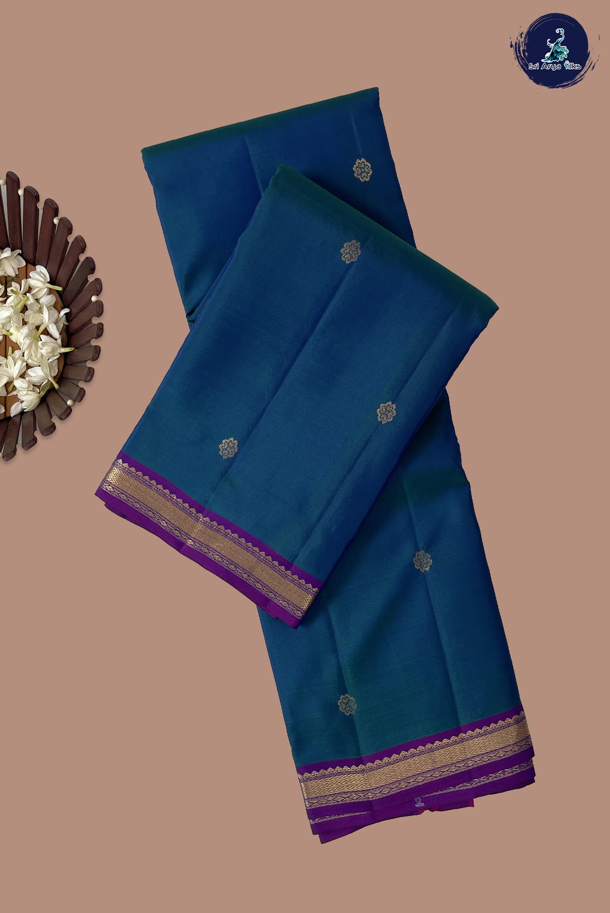 Peacock Blue Traditional Silk Saree With Zari Buttas Pattern