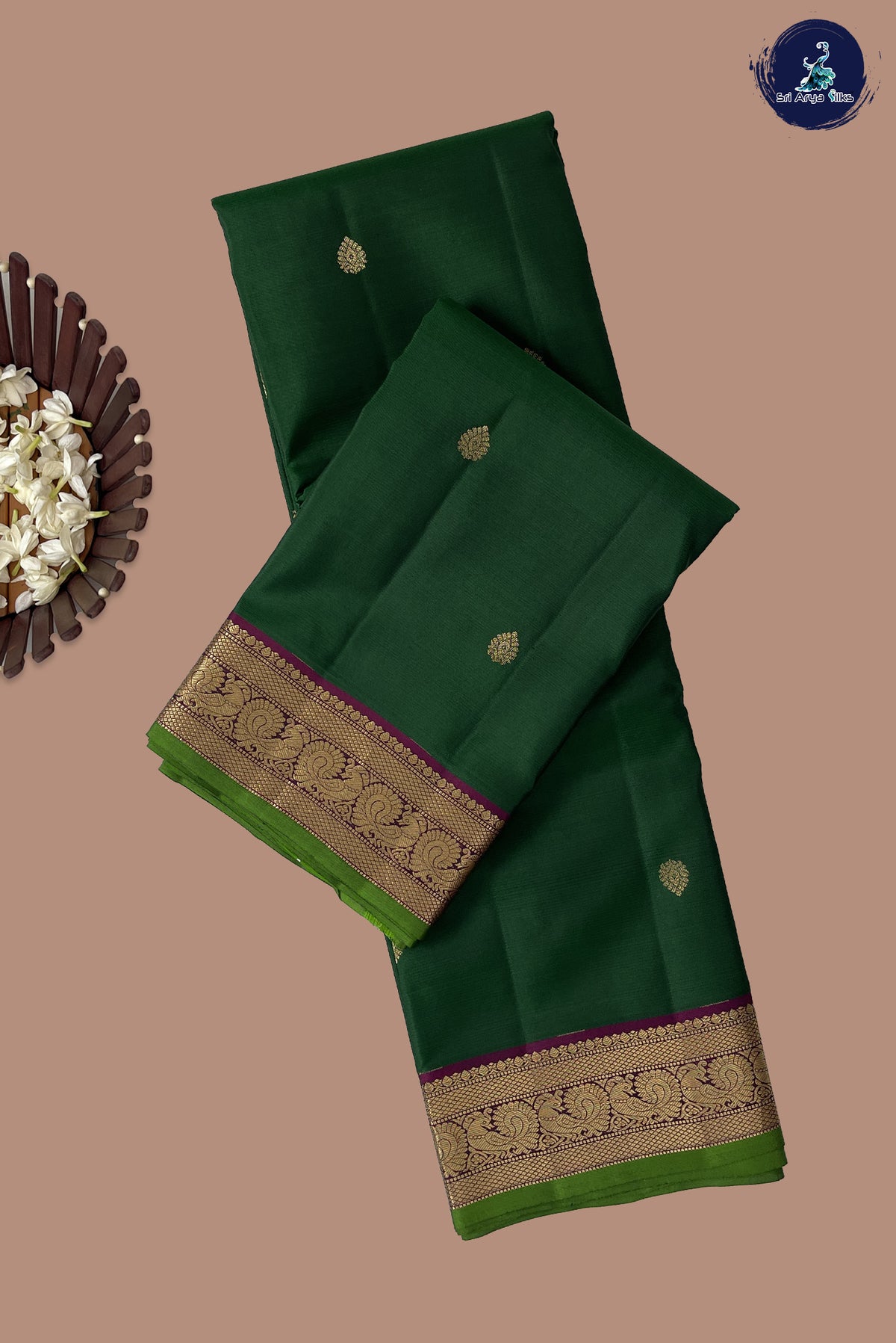 Green Traditional Silk Saree With Zari Buttas Pattern