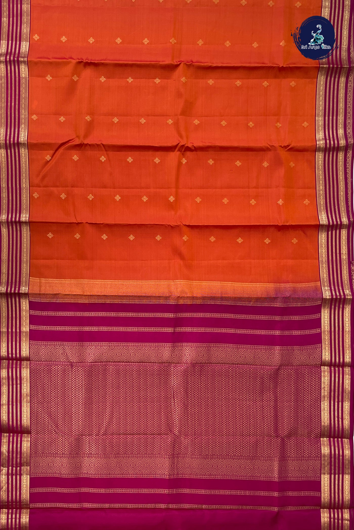 Orange Traditional Silk Saree With Zari Buttas Pattern