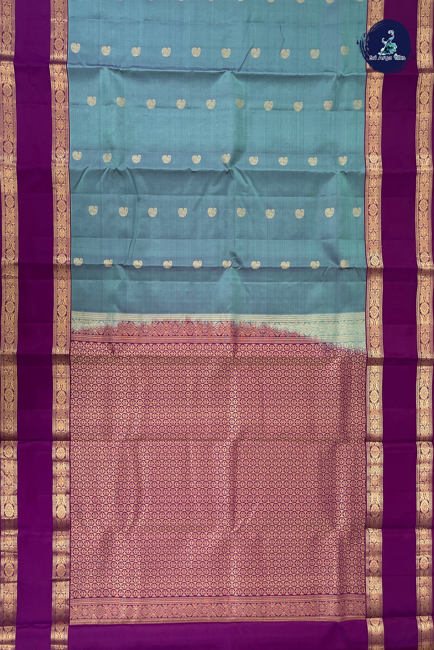 Dual Tone Blue Rettaippade Border Silk Saree With Zari Buttas Pattern