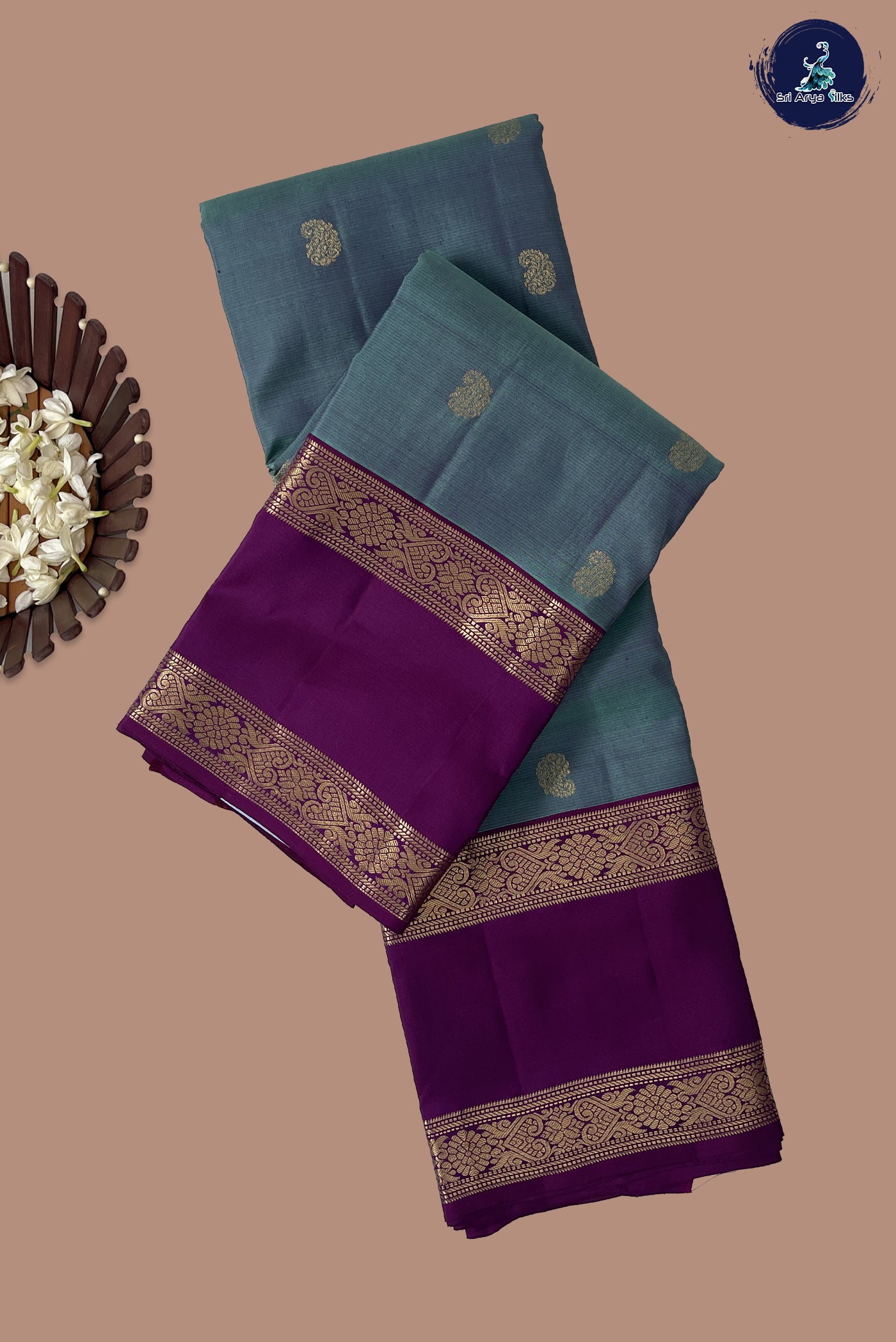 Dual Tone Blue Rettaippade Border Silk Saree With Zari Buttas Pattern