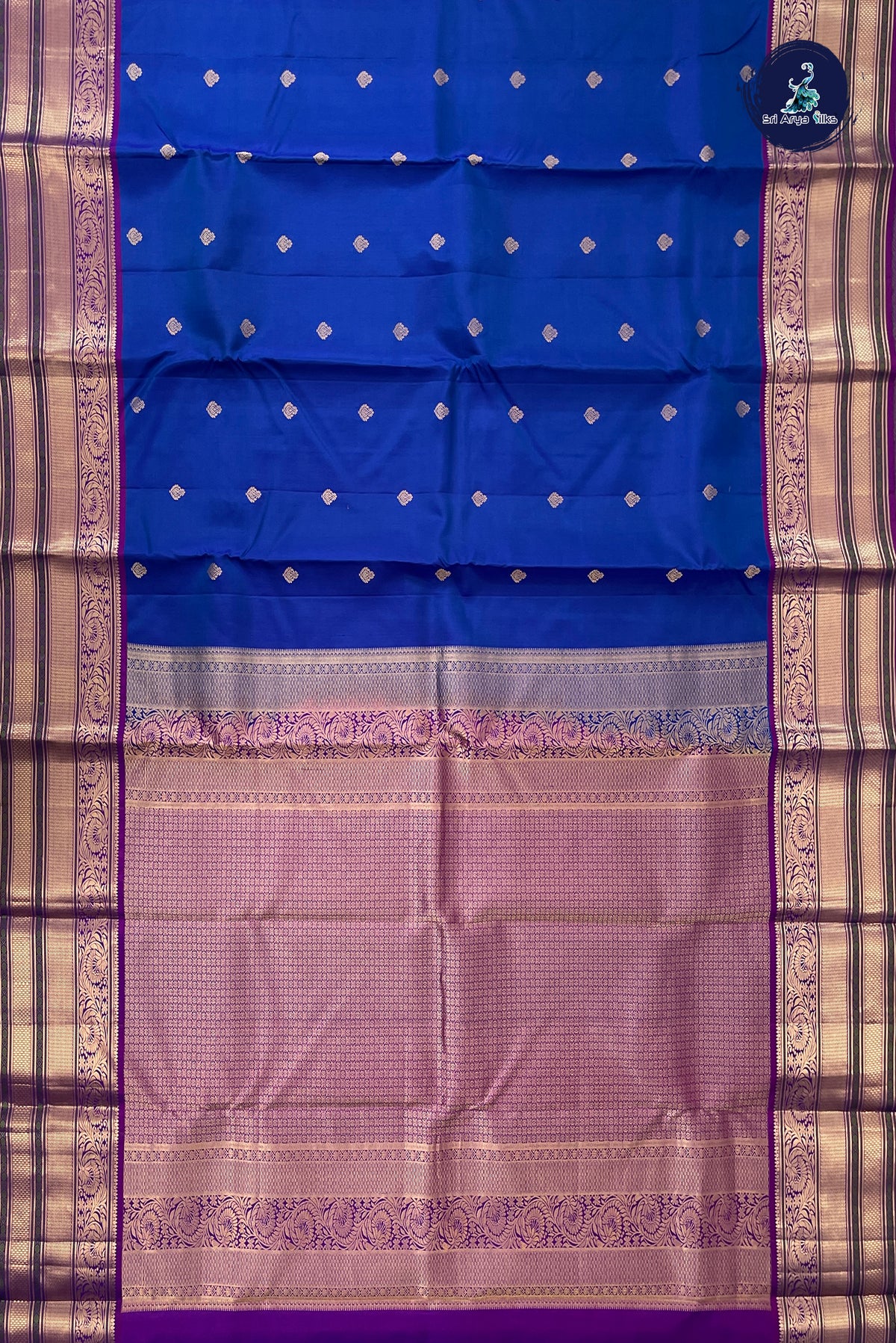 Royal Blue Traditional Silk Saree With Zari Buttas Pattern