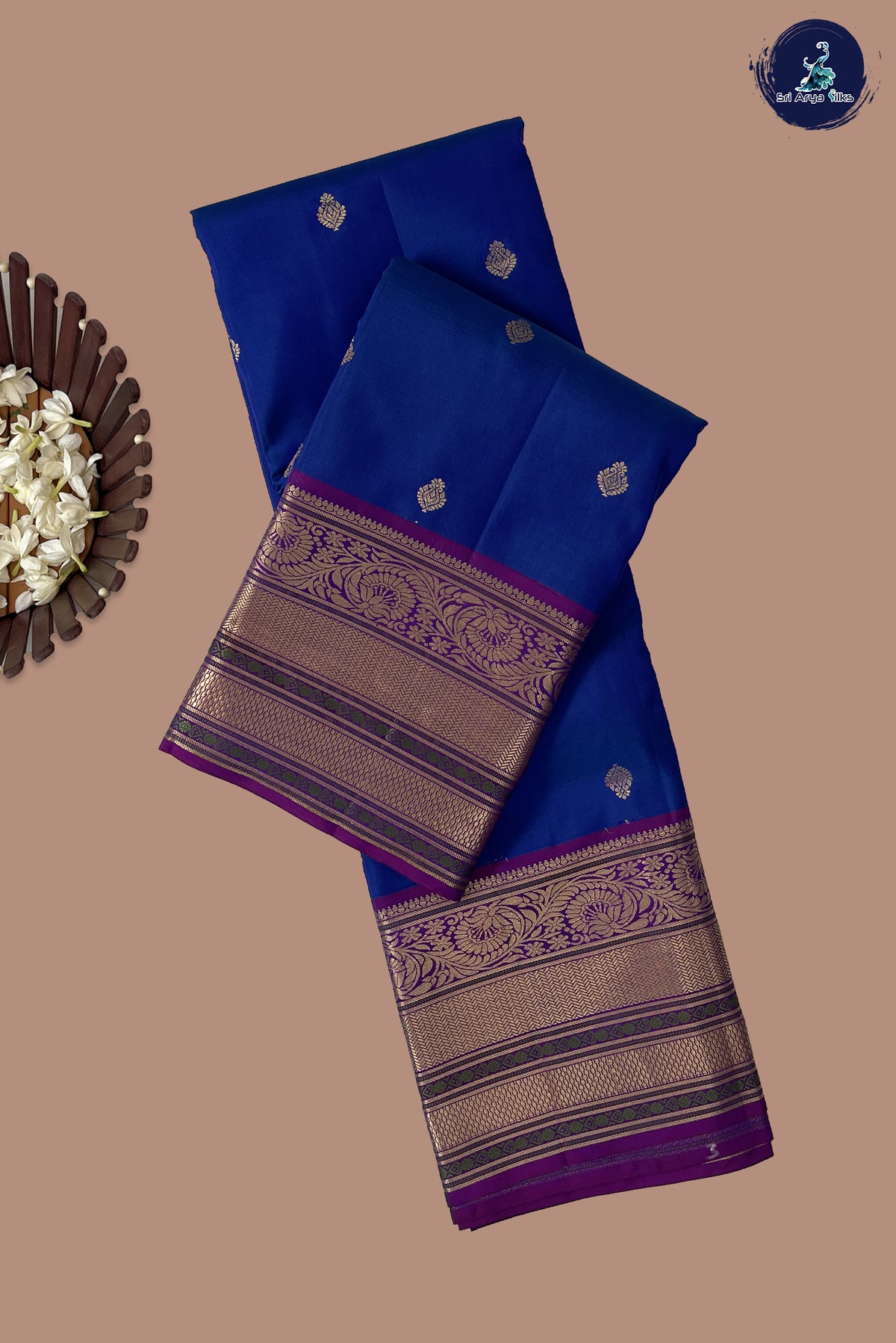 Royal Blue Traditional Silk Saree With Zari Buttas Pattern