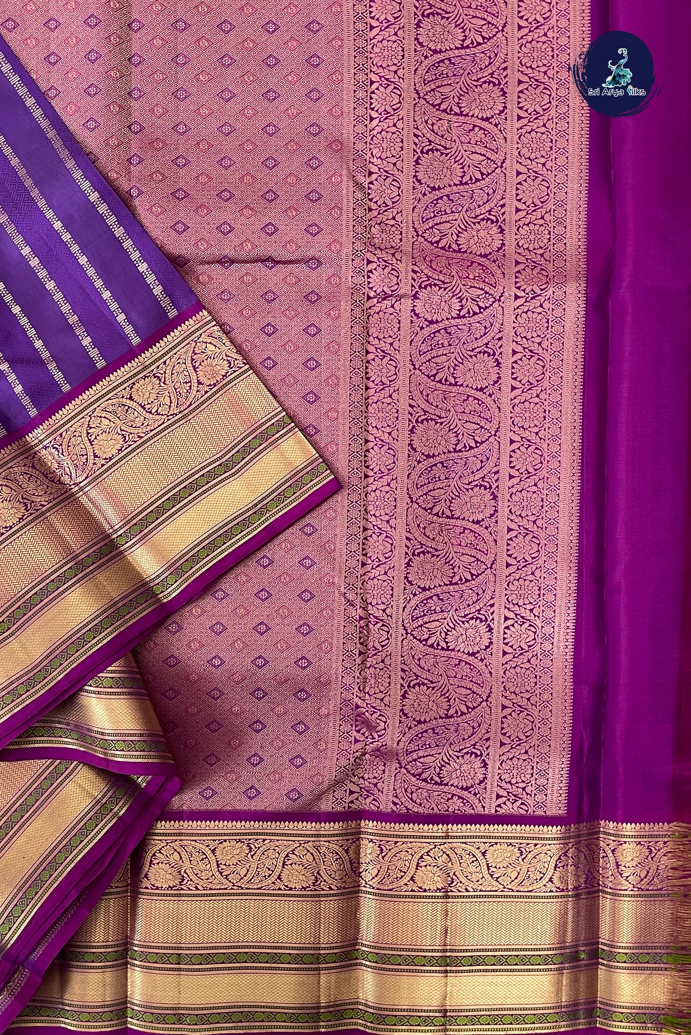 Violet Brocade Silk Saree With Embossed Pattern