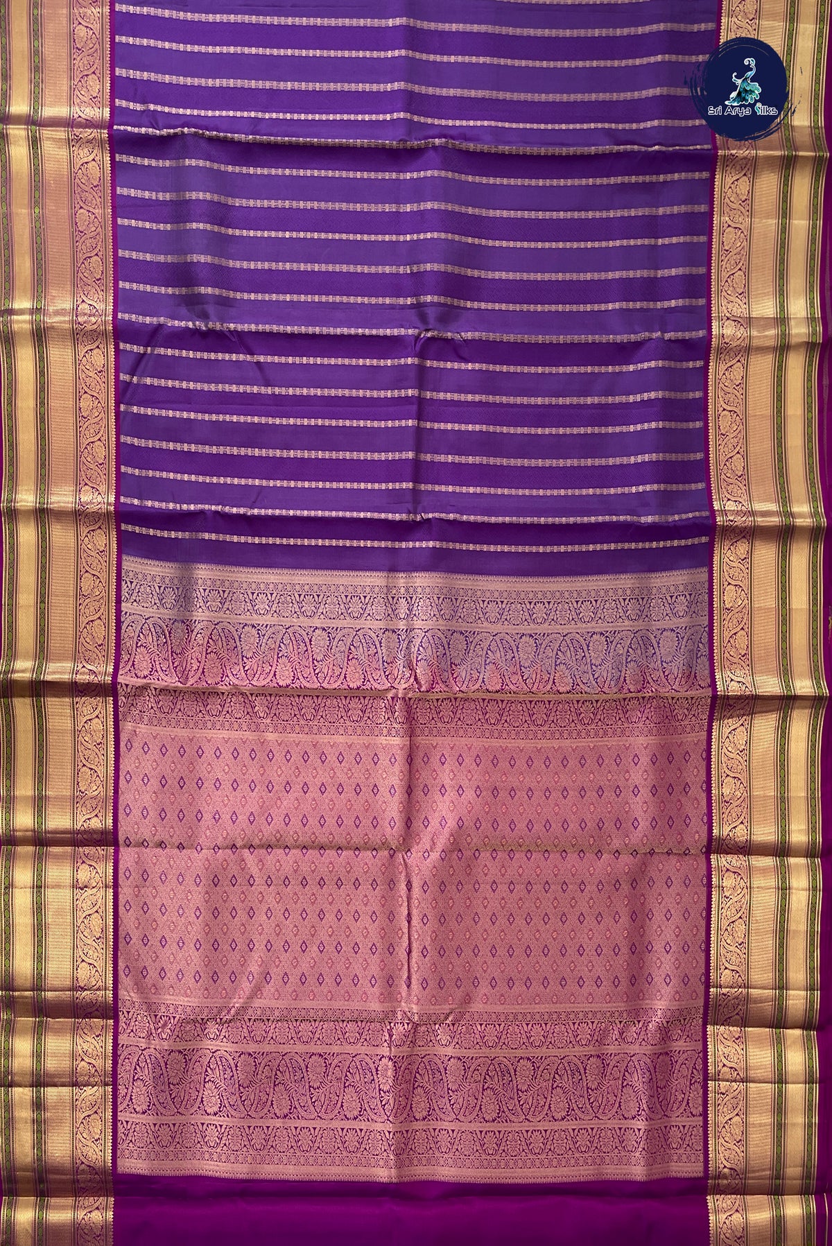 Violet Brocade Silk Saree With Embossed Pattern
