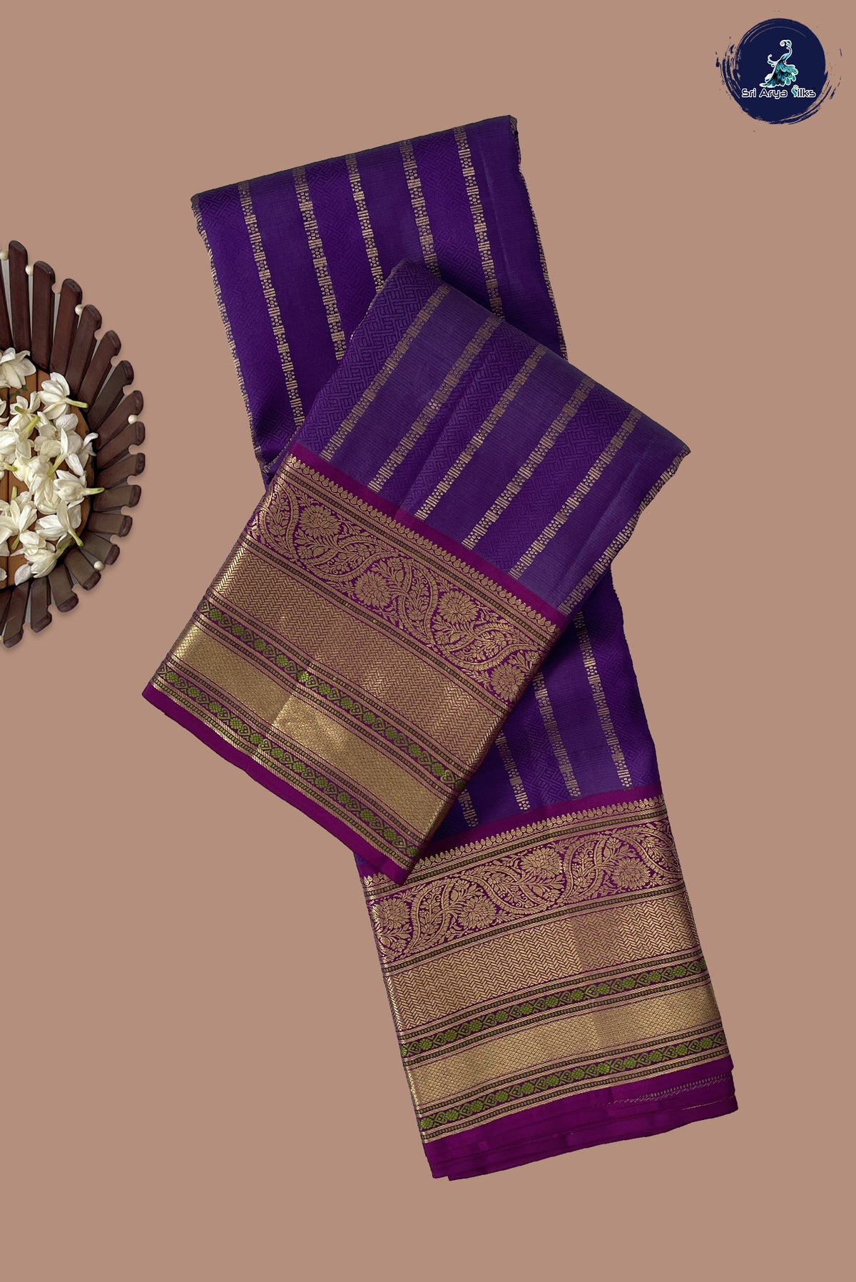 Violet Brocade Silk Saree With Embossed Pattern