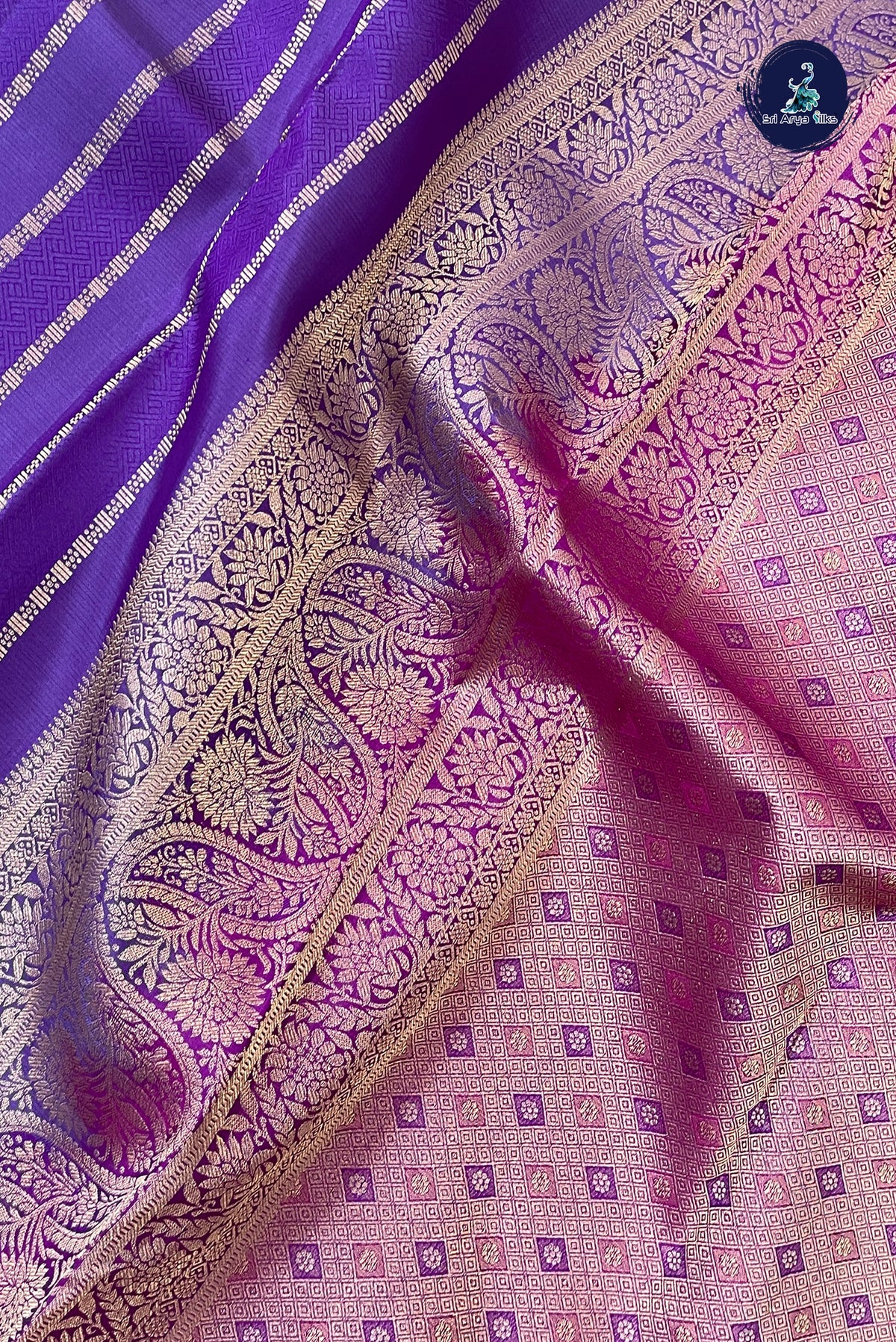 Violet Brocade Silk Saree With Embossed Pattern
