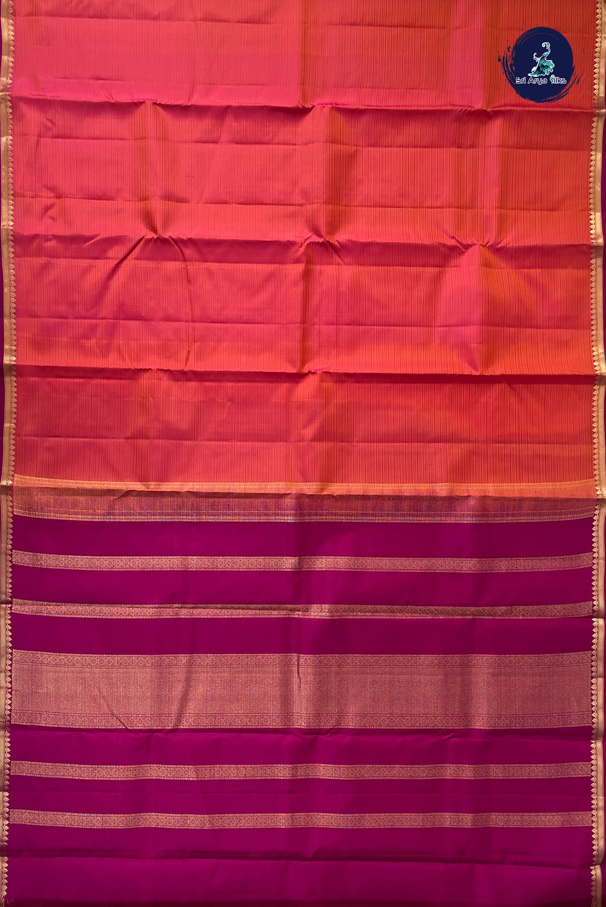 Orangish Pink Light Weight Silk Saree With Doria Lines Pattern