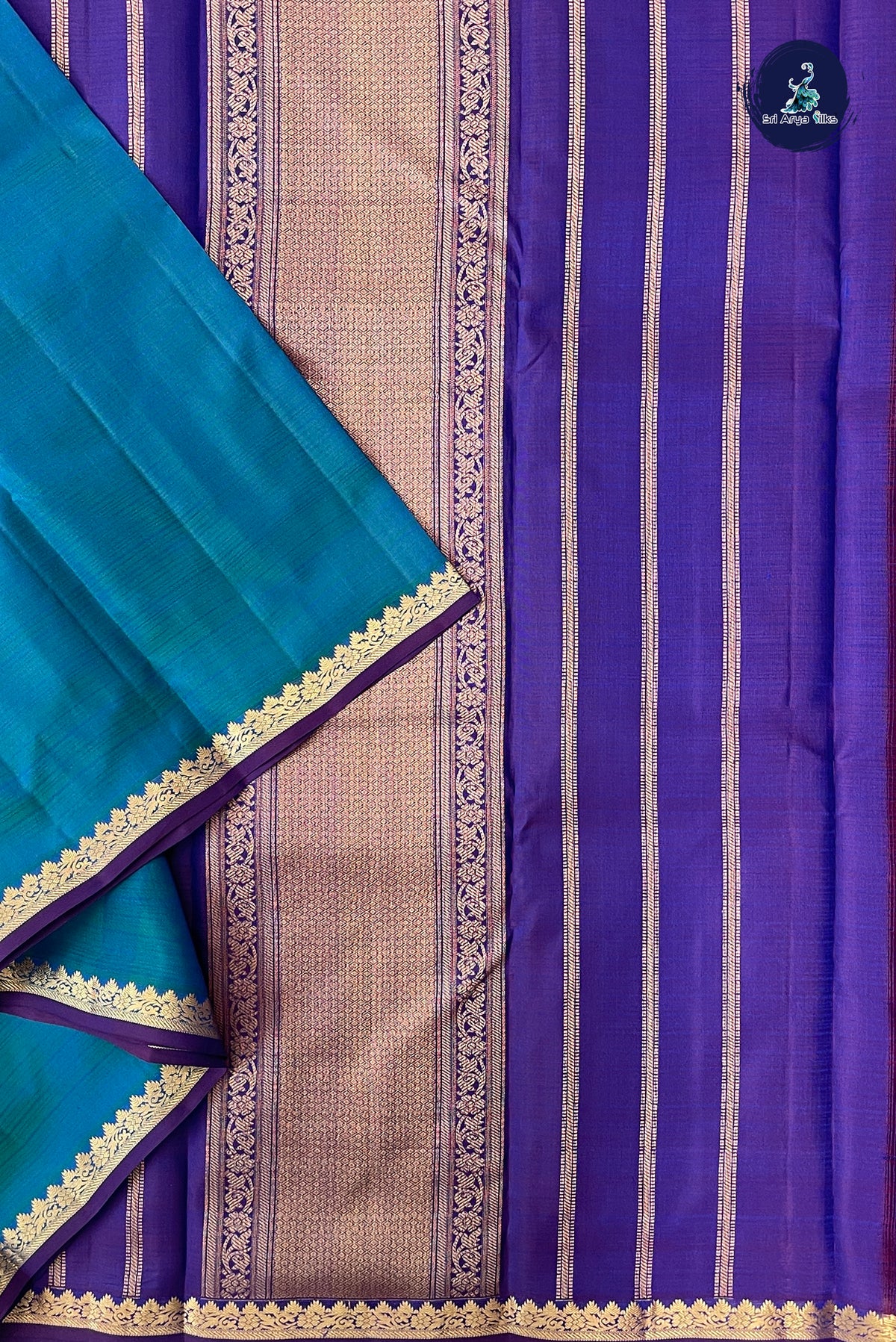 Peacock Blue Light Weight Silk Saree With Doria Lines Pattern