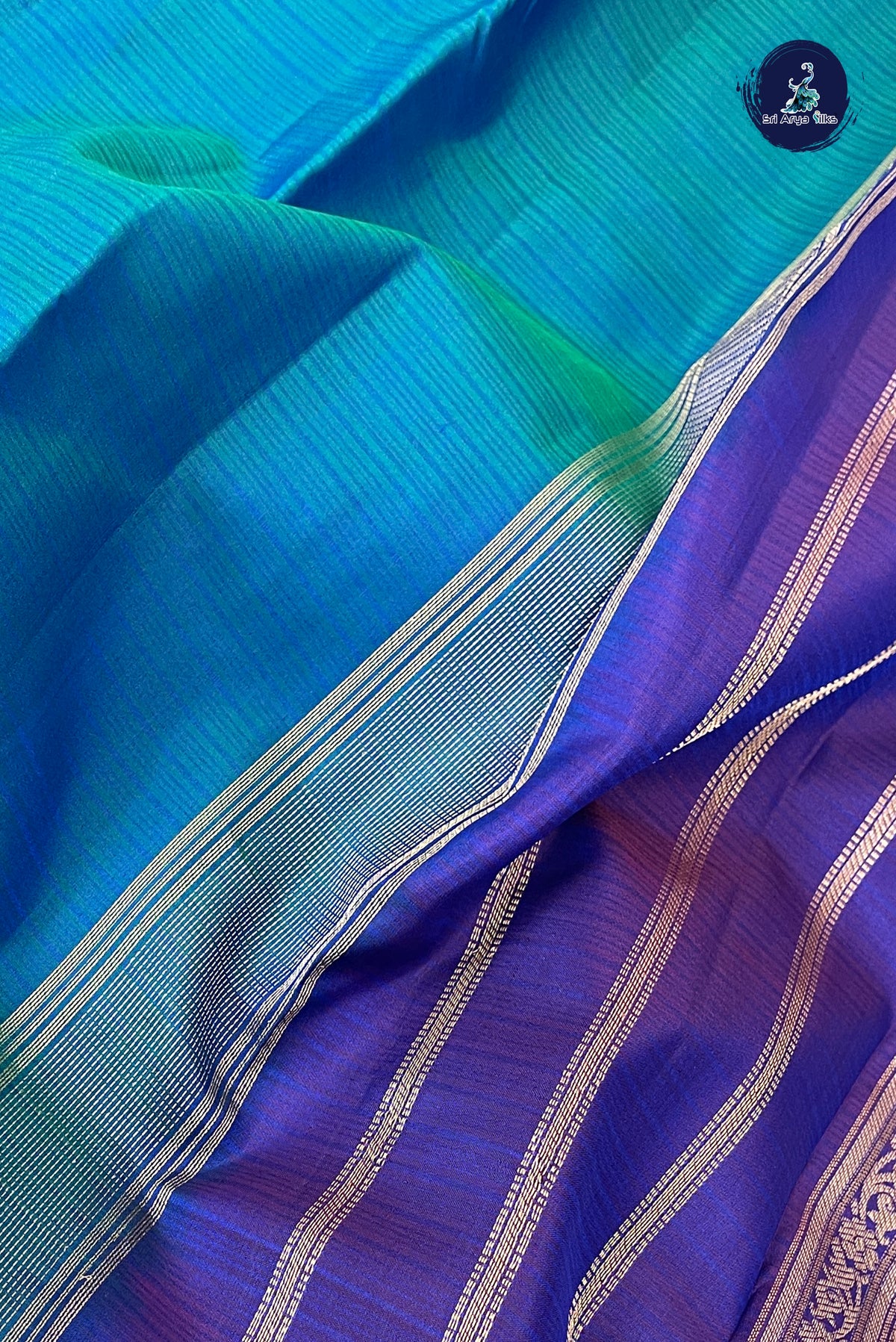Peacock Blue Light Weight Silk Saree With Doria Lines Pattern