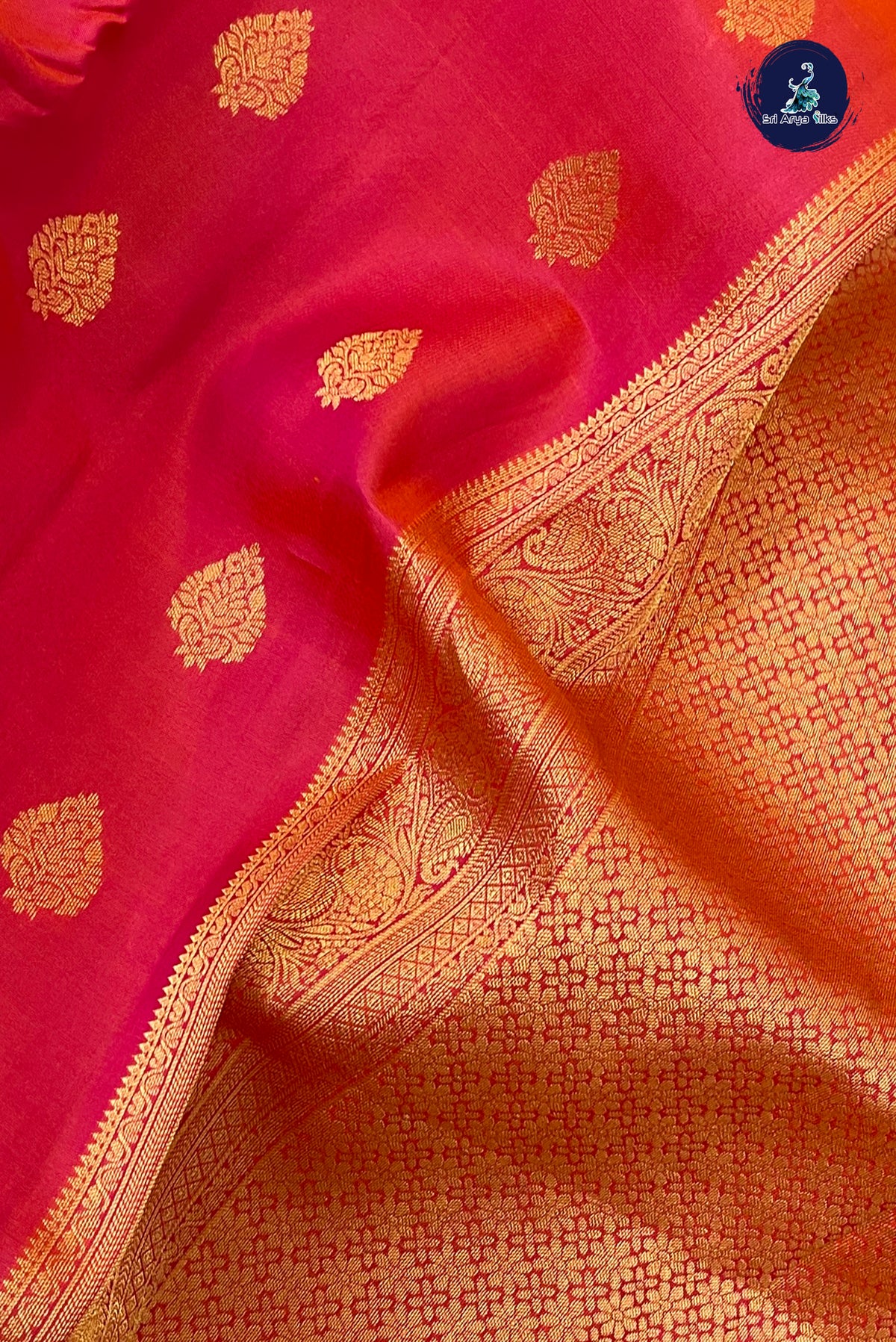 Orangish Pink Traditional Silk Saree With Zari Buttas Pattern