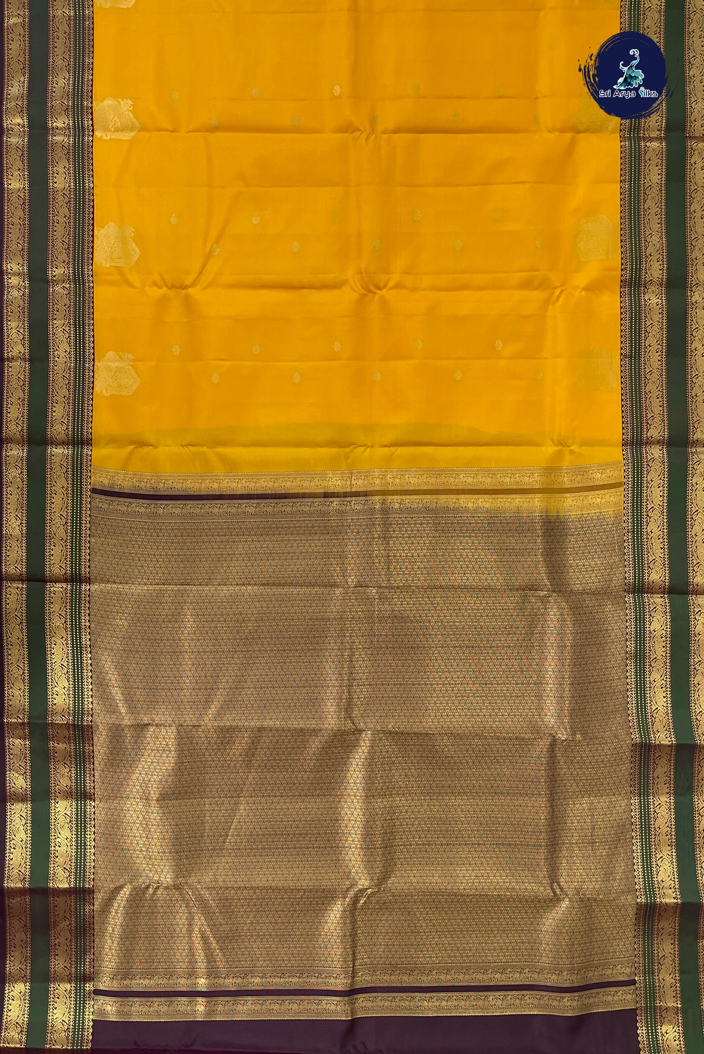 Mango Yellow Rettaippade Border Silk Saree With Zari Buttas Pattern