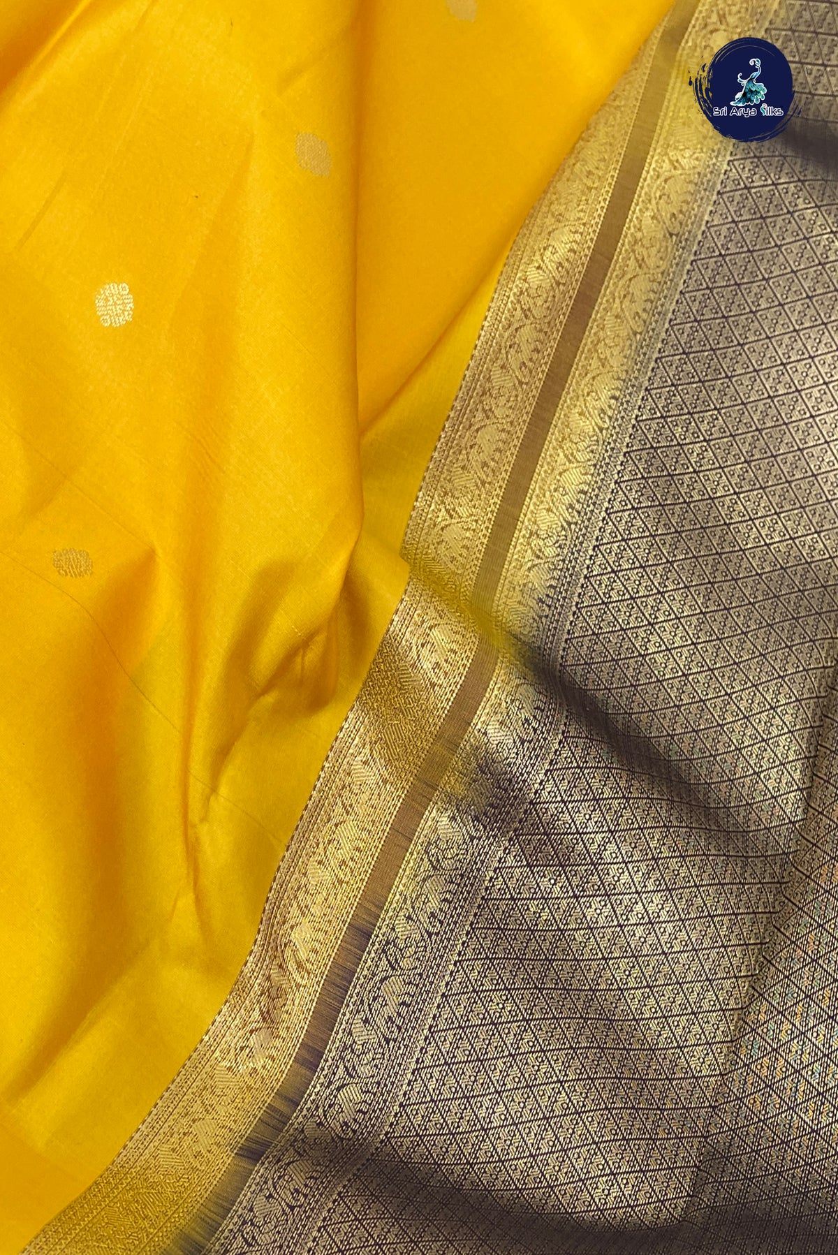 Mango Yellow Rettaippade Border Silk Saree With Zari Buttas Pattern