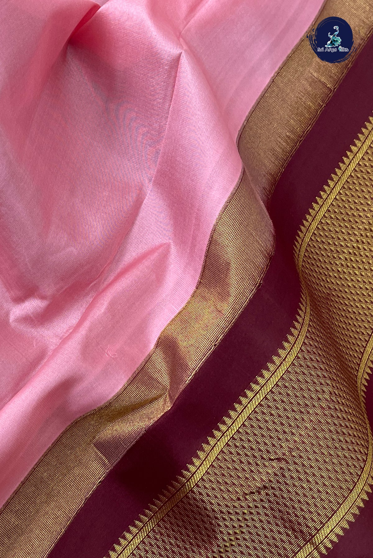 Light Pink Korvai Contrast Silk Saree With Plain Pattern