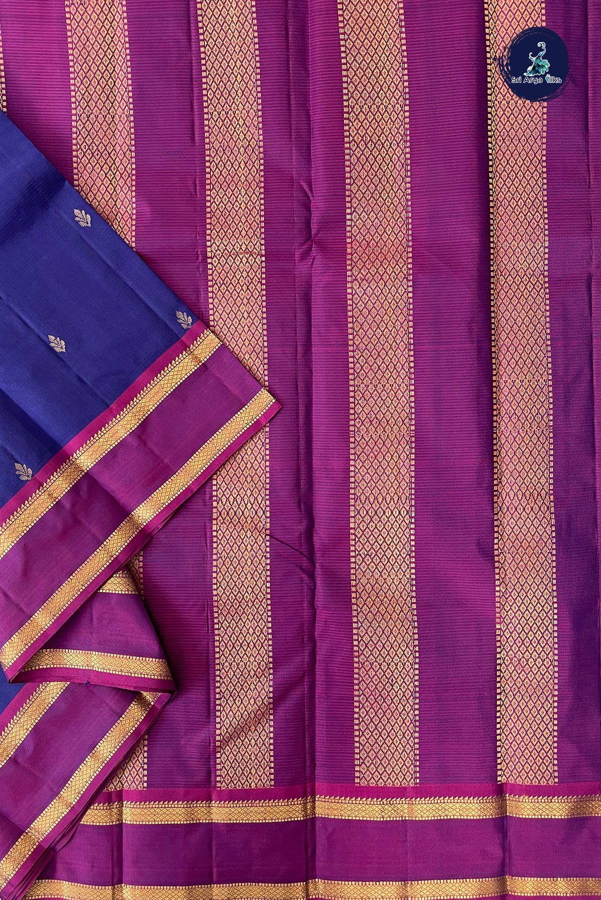 Dark Blue Light Weight Silk Saree With Zari Buttas Pattern