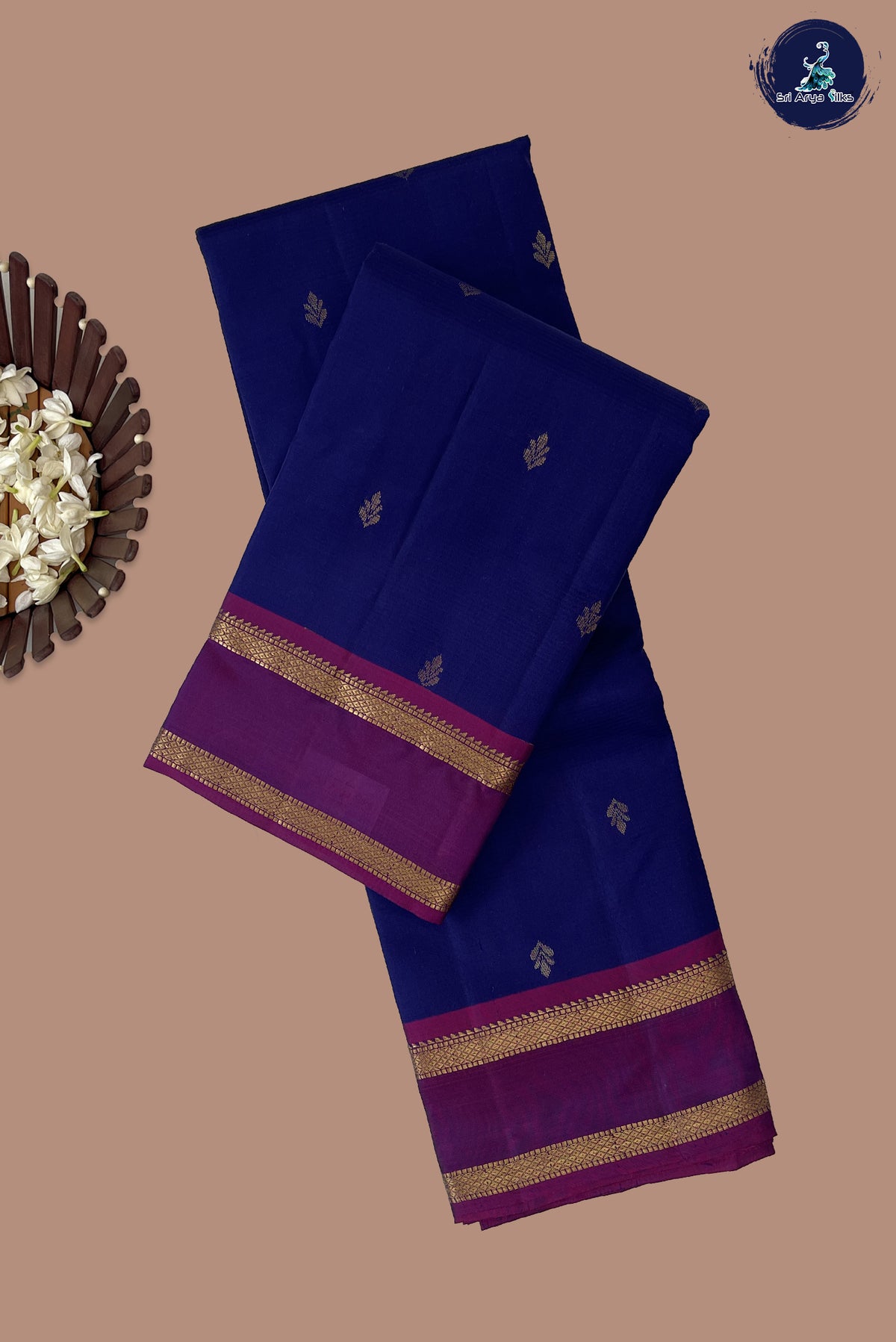 Dark Blue Light Weight Silk Saree With Zari Buttas Pattern