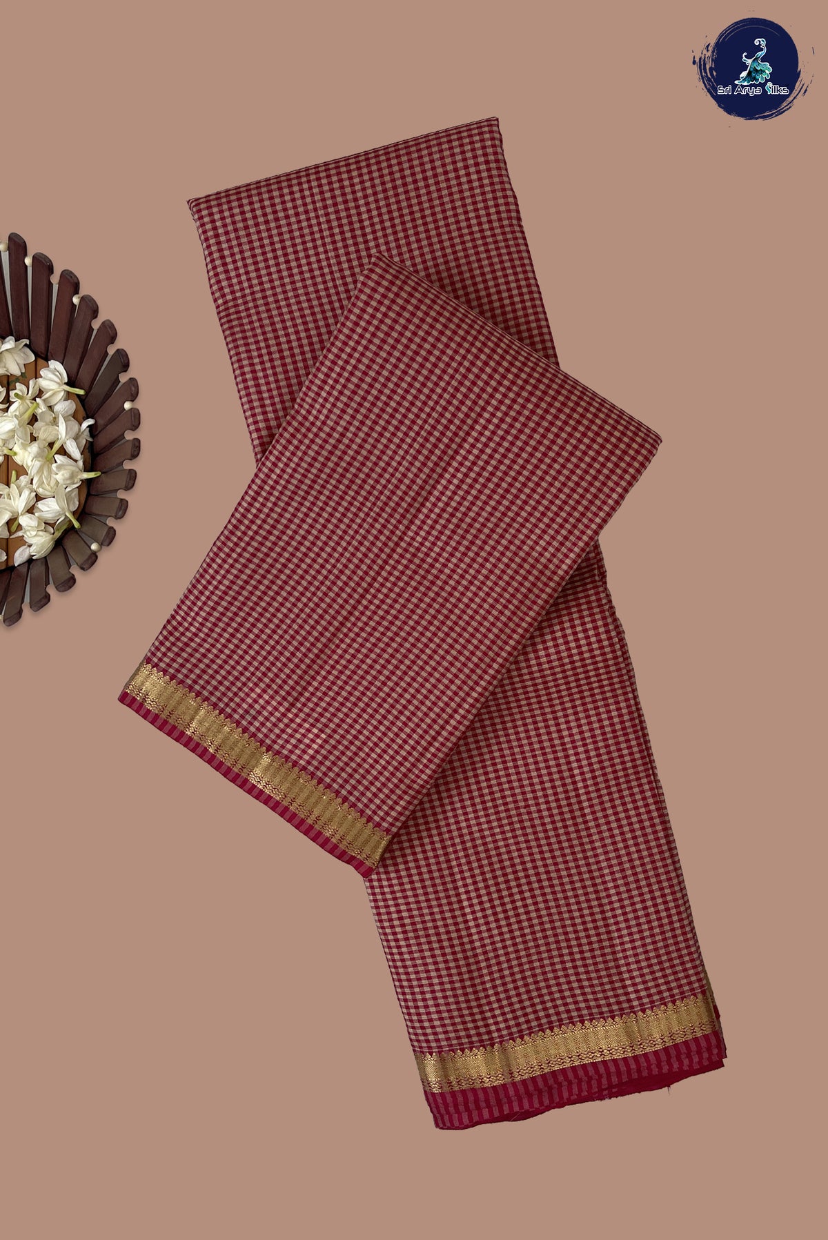 Pink Light Weight Silk Saree With Checked Pattern
