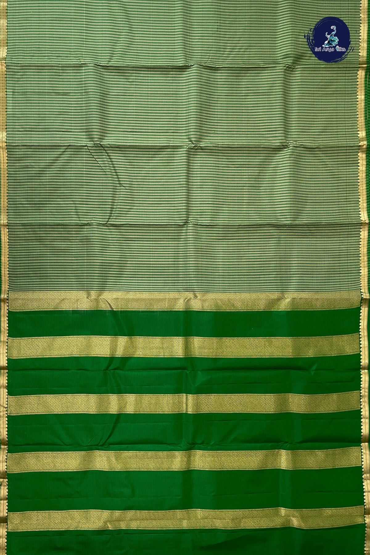 Green Light Weight Silk Saree With Checked Pattern