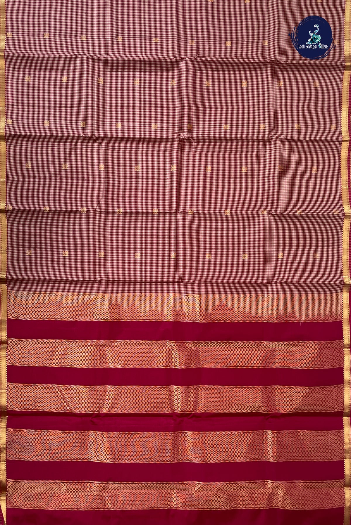 Reddish Pink Light Weight Silk Saree With Checked Pattern