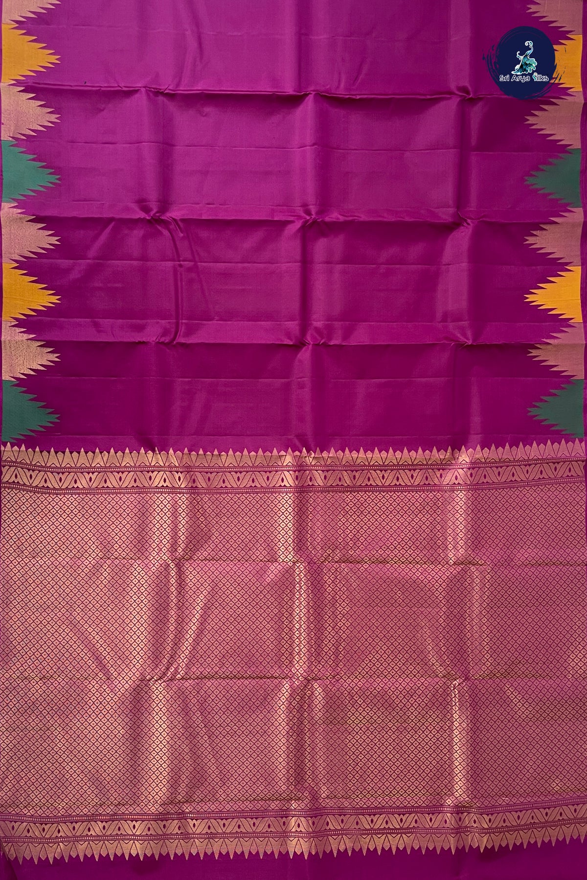 Magenta Purple Thalampoo / Temple Border Silk Saree With Plain Pattern
