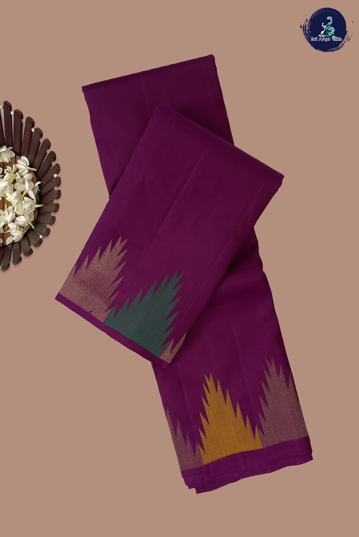 Magenta Purple Thalampoo / Temple Border Silk Saree With Plain Pattern