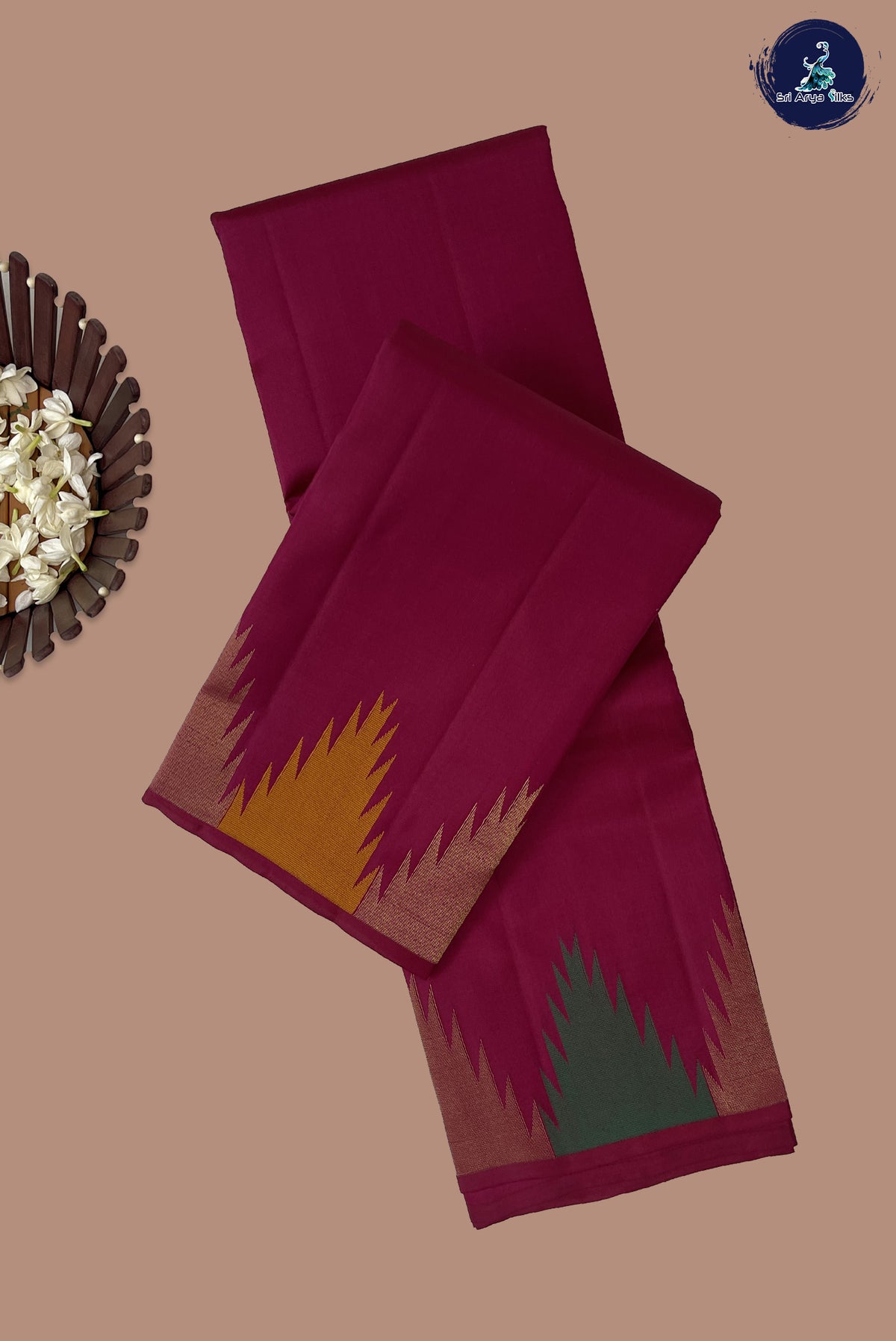Pinkish Maroon Thalampoo / Temple Border Silk Saree With Plain Pattern