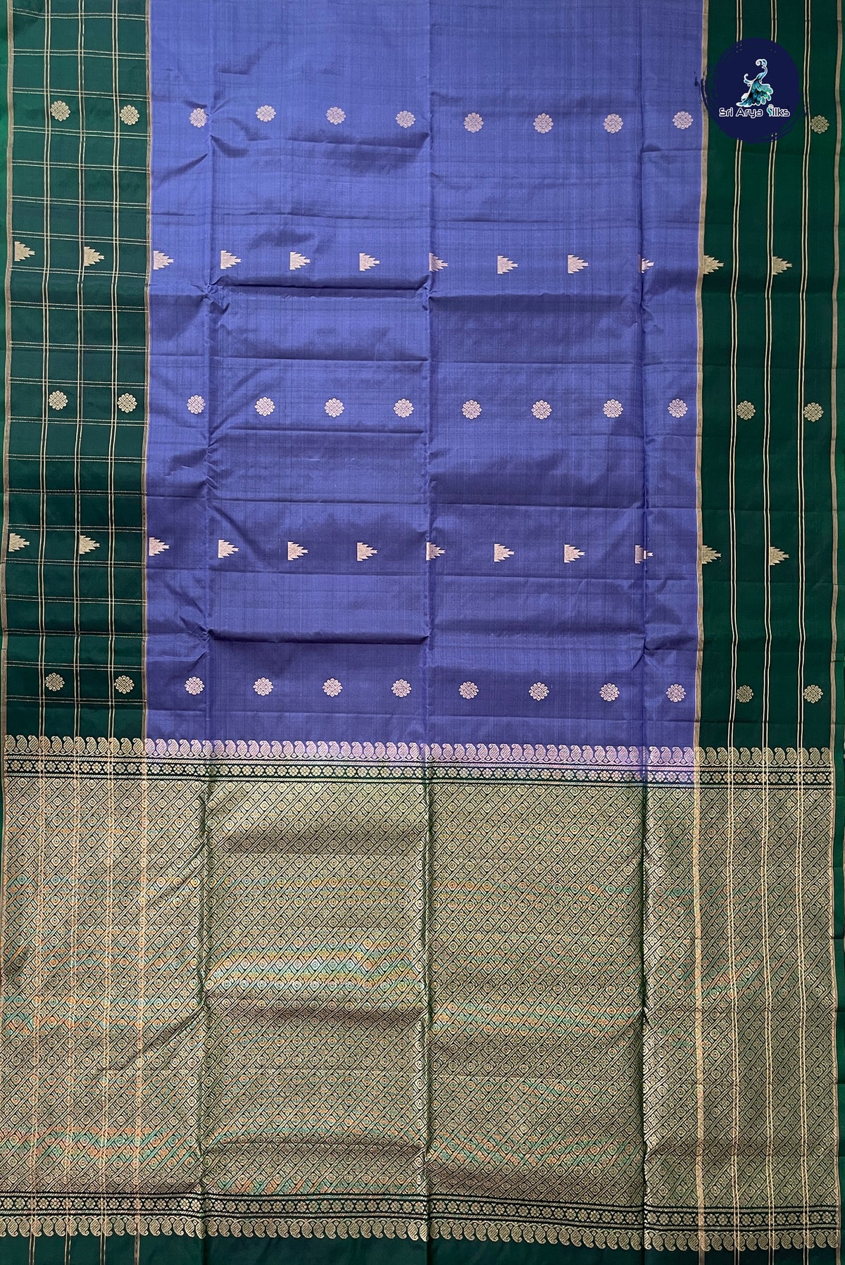 Bluish Grey Half Pure Silk Saree With Zari Buttas Pattern