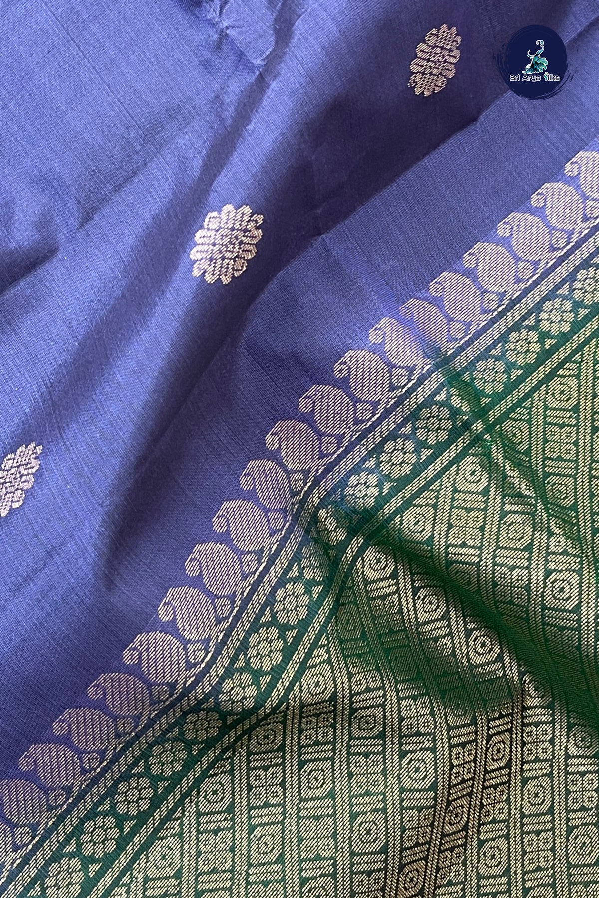 Bluish Grey Half Pure Silk Saree With Zari Buttas Pattern