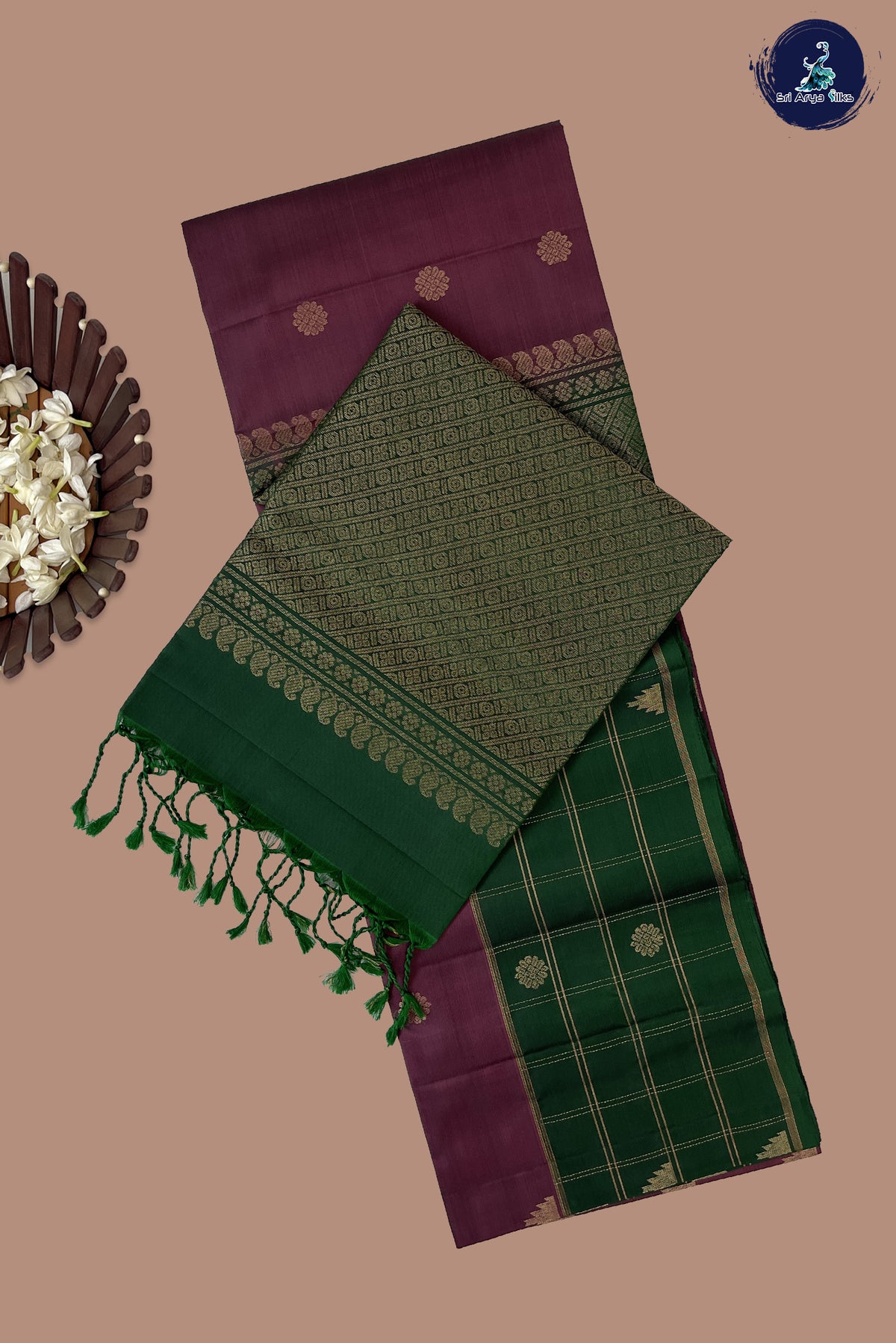 Snuf Half Pure Silk Saree With Zari Buttas Pattern