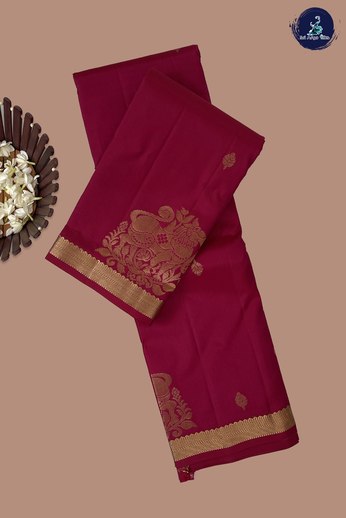 Dark Pink Light Weight Silk Saree With Zari Buttas Pattern