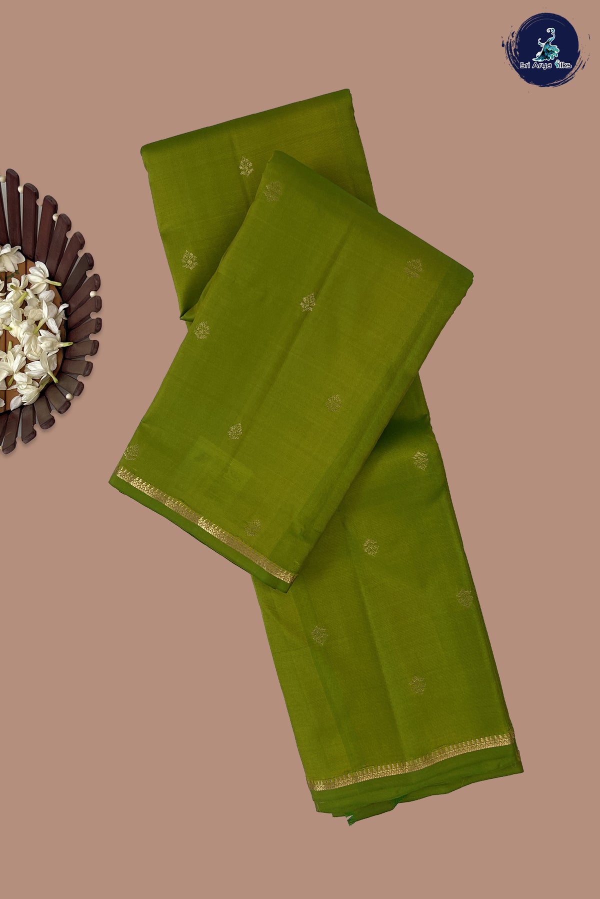 Lime Green Light Weight Silk Saree With Zari Buttas Pattern