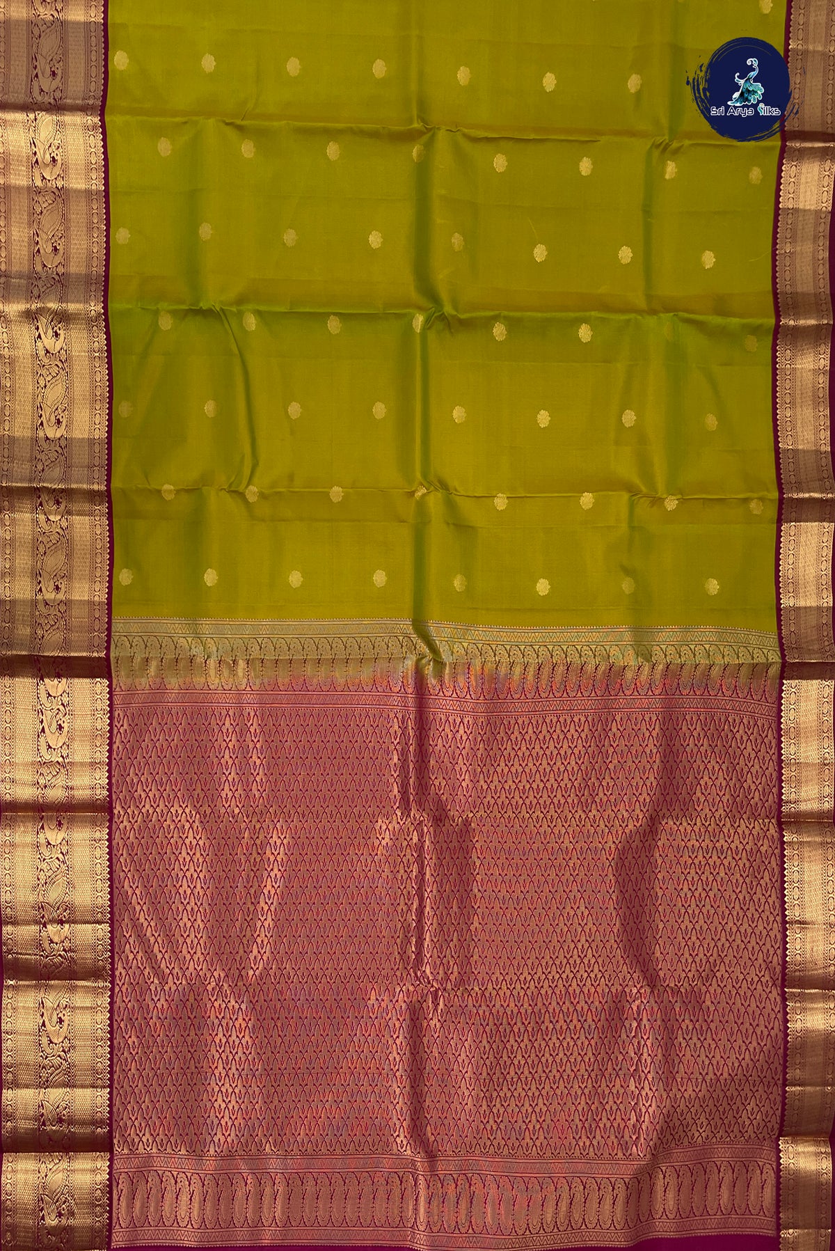 Mehendi Green Korvai Contrast Silk Saree With Zari Buttas Pattern
