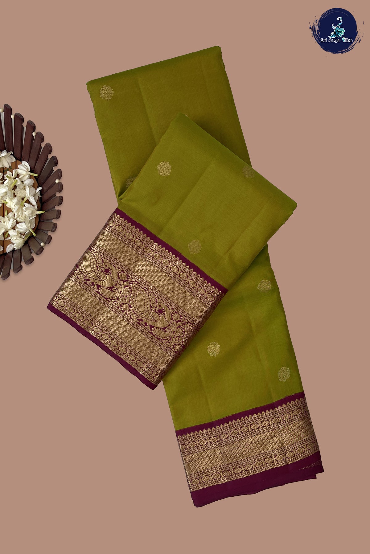 Mehendi Green Korvai Contrast Silk Saree With Zari Buttas Pattern
