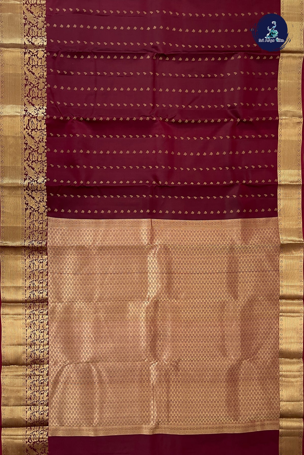Dual Tone Maroon Bridal Silk Saree With Zari Buttas Pattern