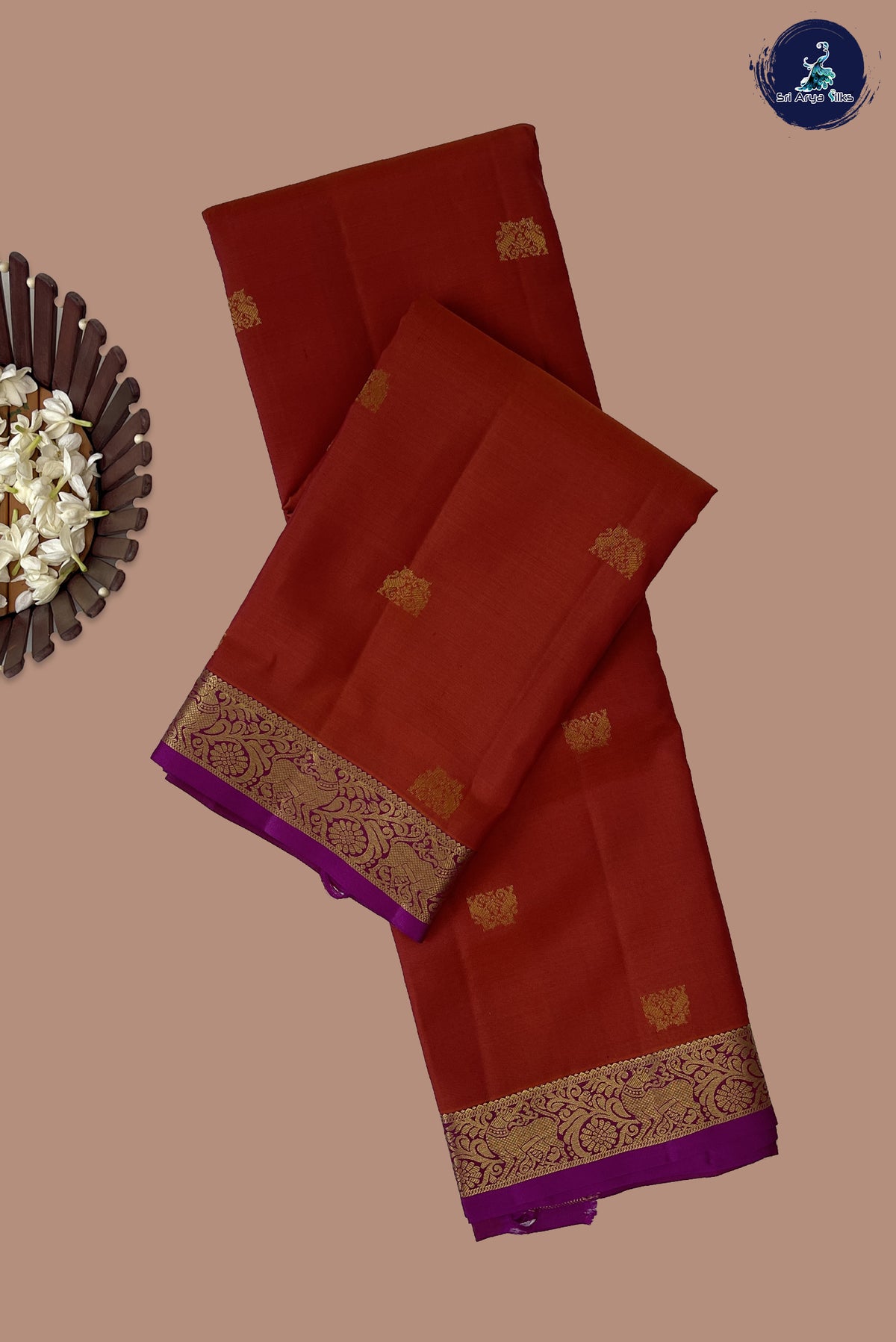 Reddish Orange Light Weight Silk Saree With Zari Buttas Pattern