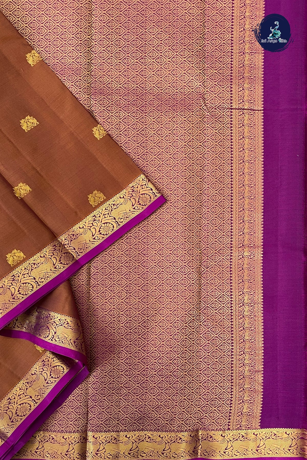 Dual Tone Brown Light Weight Silk Saree With Zari Buttas Pattern