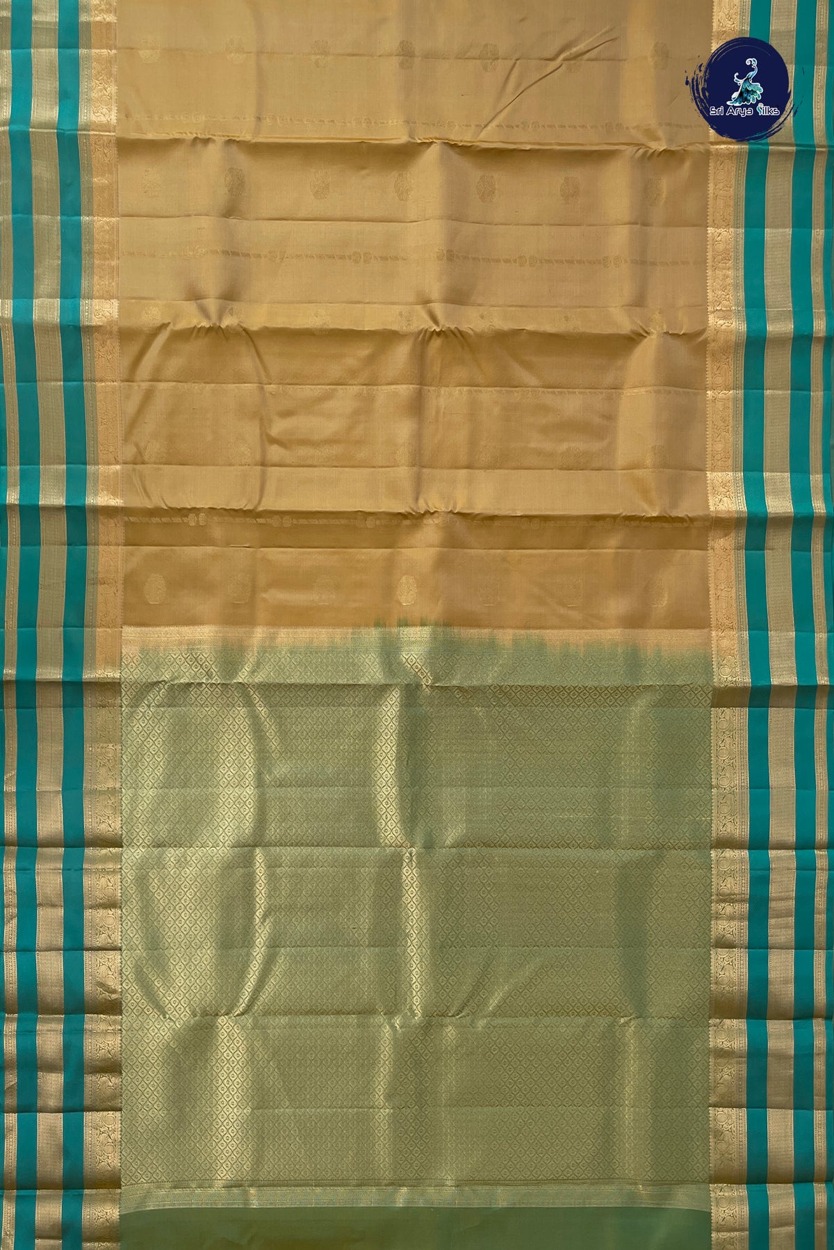 Beige Bridal Silk Saree With Zari Buttas Pattern