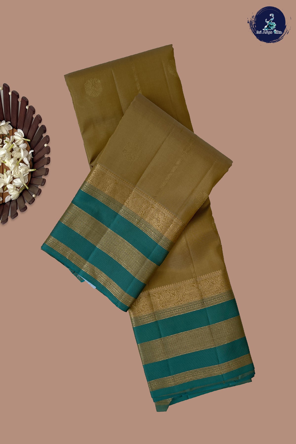 Beige Bridal Silk Saree With Zari Buttas Pattern