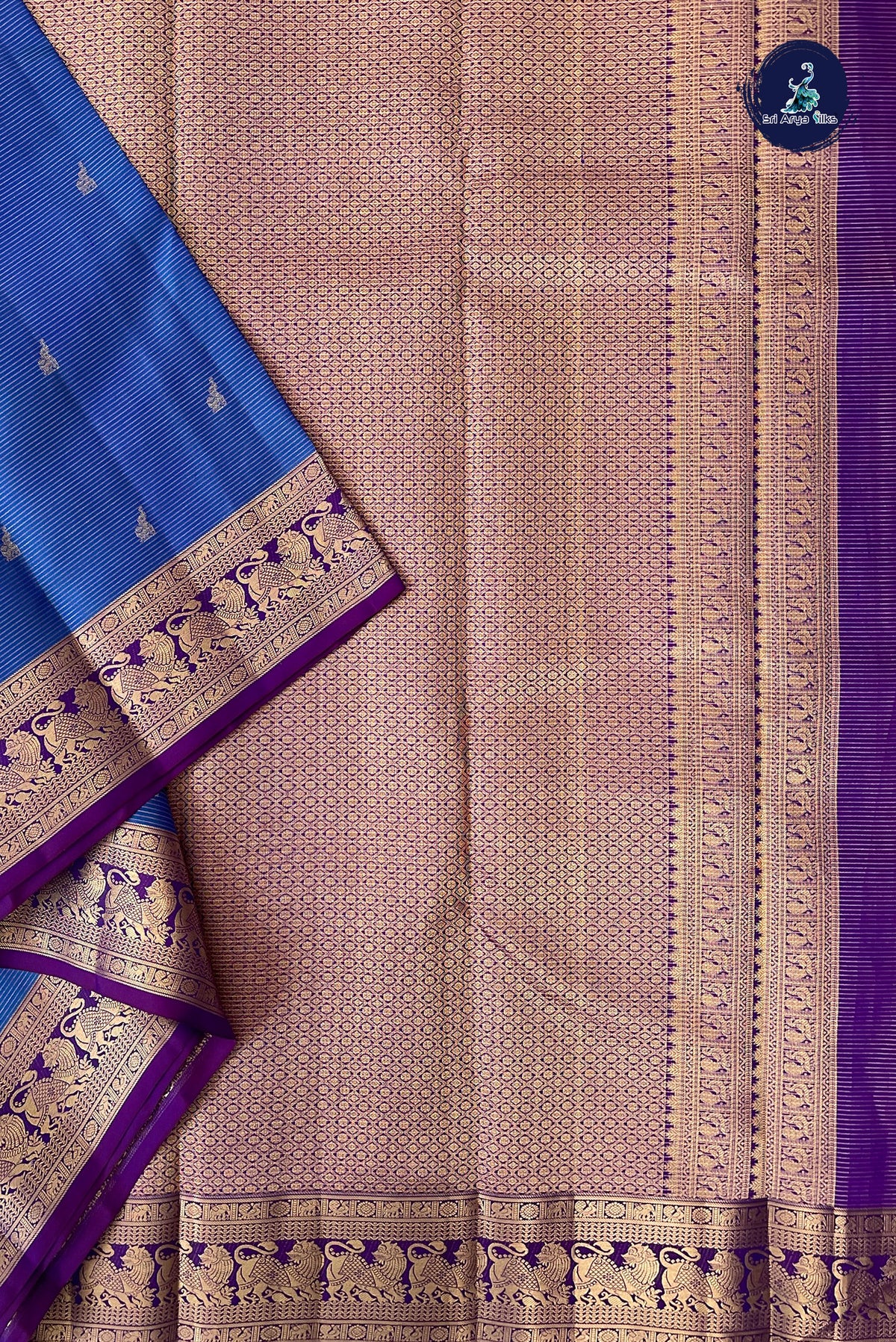 Peacock Blue Vairaoosi Silk Saree With Vaira Oosi Pattern