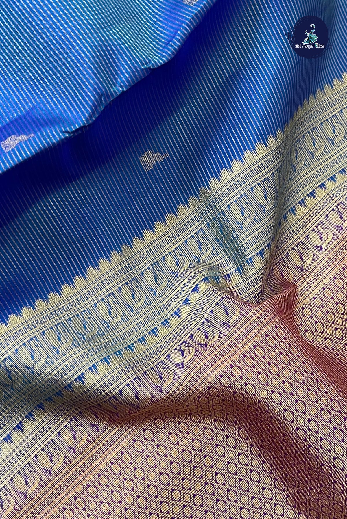 Peacock Blue Vairaoosi Silk Saree With Vaira Oosi Pattern